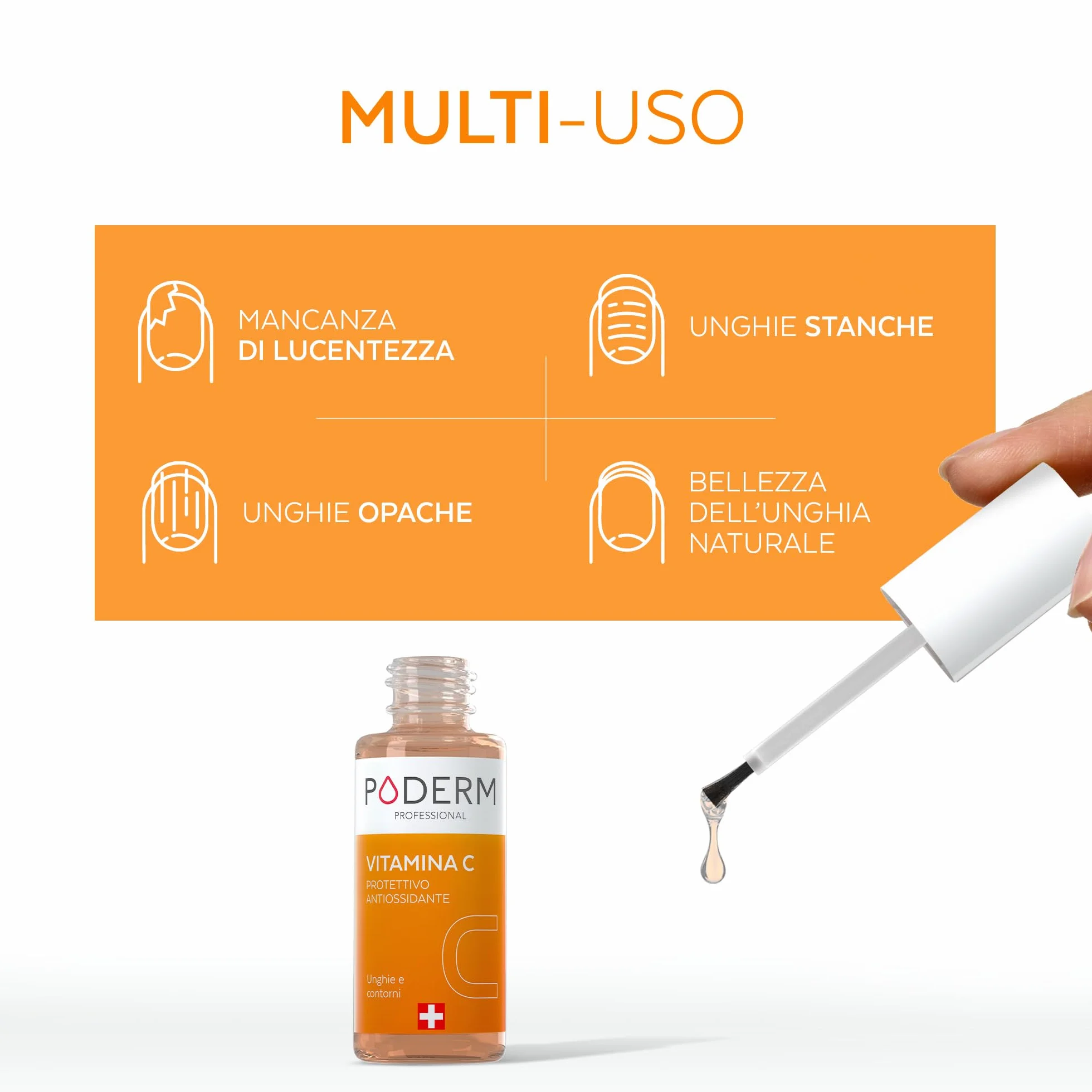 PODERM 5 in 1 Siero Booster Unghie – Vitamina C | Trattamento Illuminante e Antiossidante per Unghie Opache – 6 ML | Nutre e Rinforza L'unghia | 100% naturale – Sviluppato da un Podologo in Svizzera