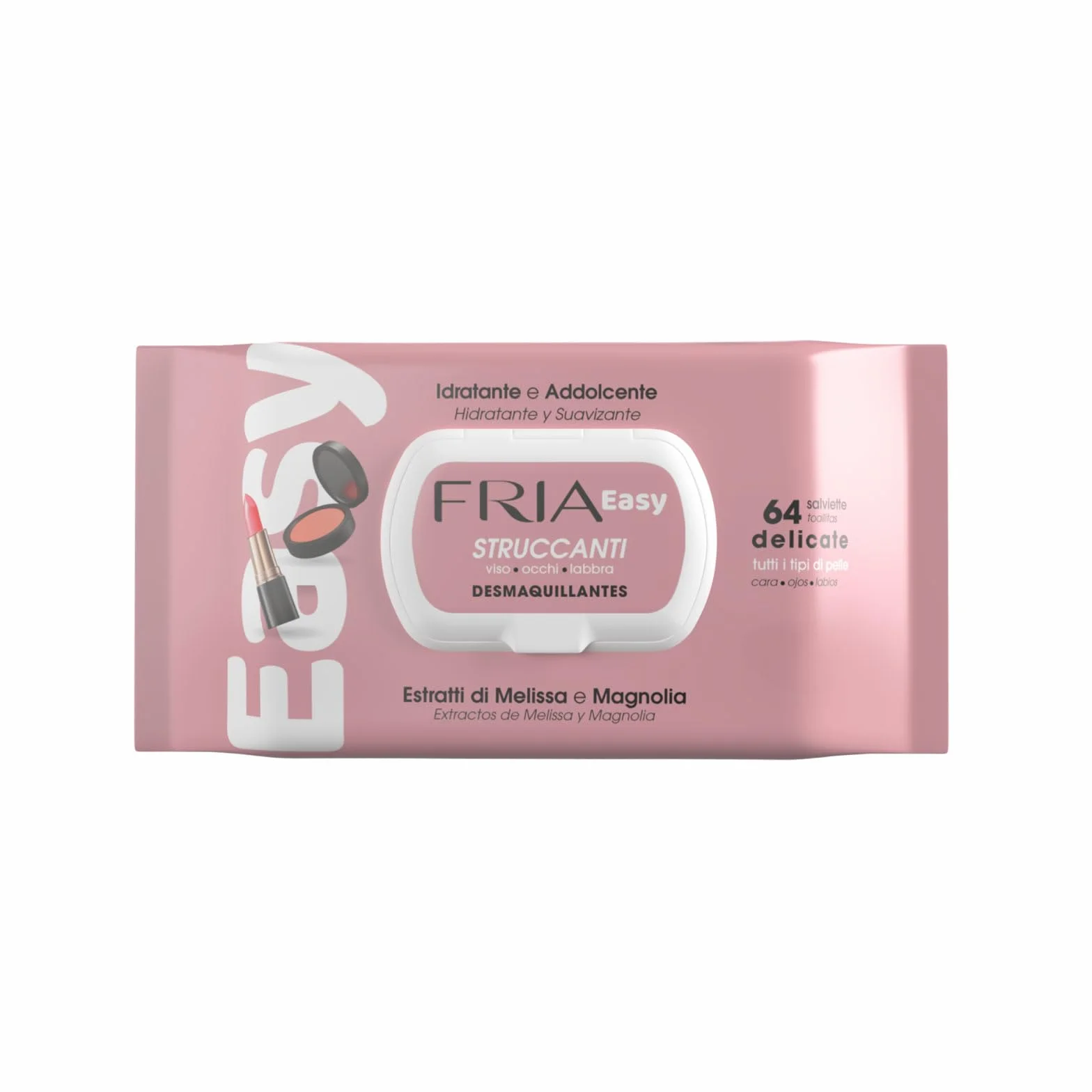 Fria Easy Salviette Struccanti, con Estratti di Melissa e Magnolia ad Effetto Idratante e Addolcente sulla Pelle, Dermatologicamente Testate, Confezione da 64 Salviette