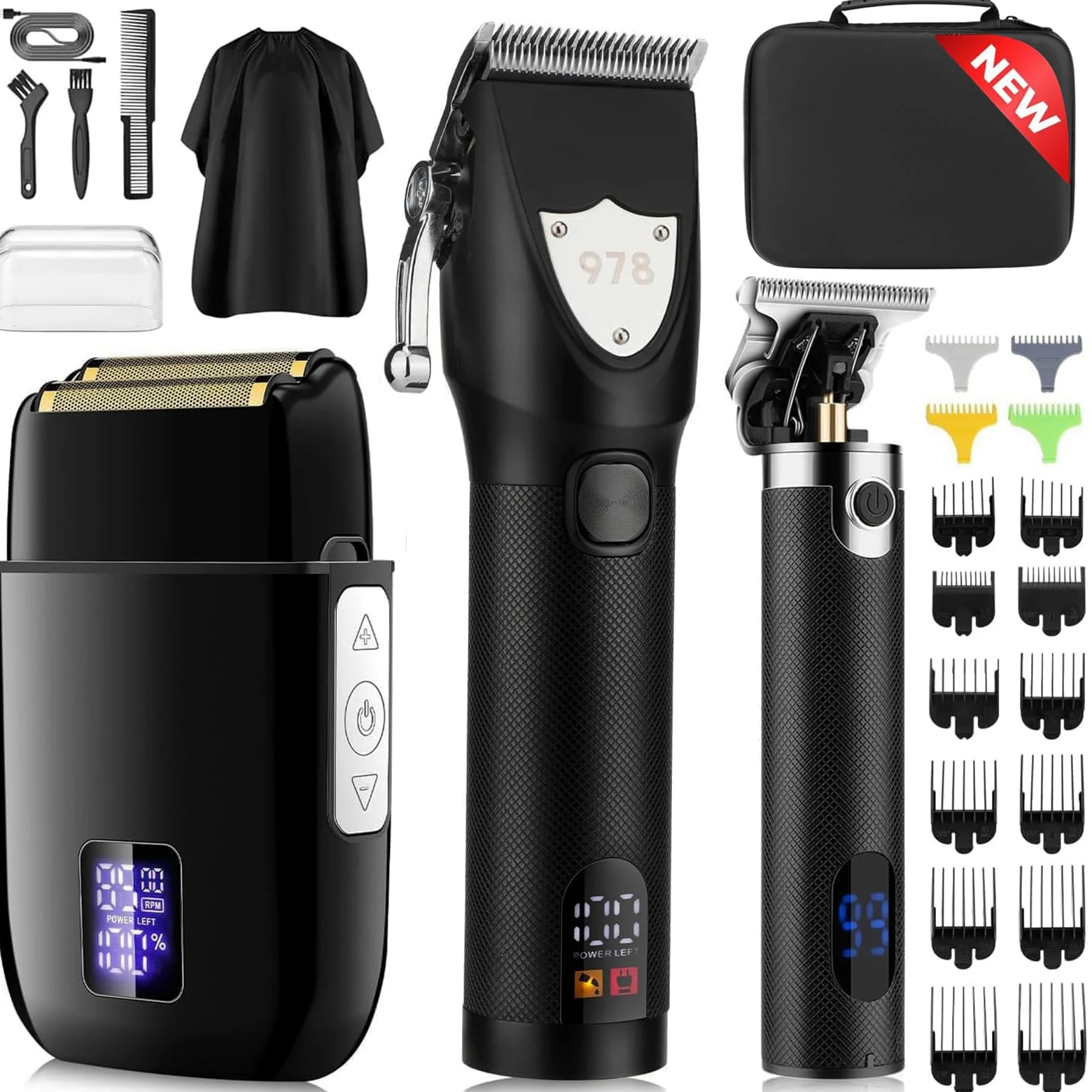 Suttik Tagliacapelli da uomo professionale, rasoio elettrico per uomo e kit di regolabarba senza fili, set con custodia, nero