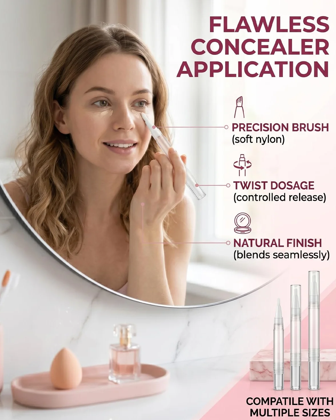 TISCH Penne Applicatore Ricaricabili 9pz, Trasparenti con Pennello (2ml, 3ml, 5ml, 3 pezzi ciascuno) per Olio Cuticole Unghie, Siero, Fondotinta e Gloss Labbra
