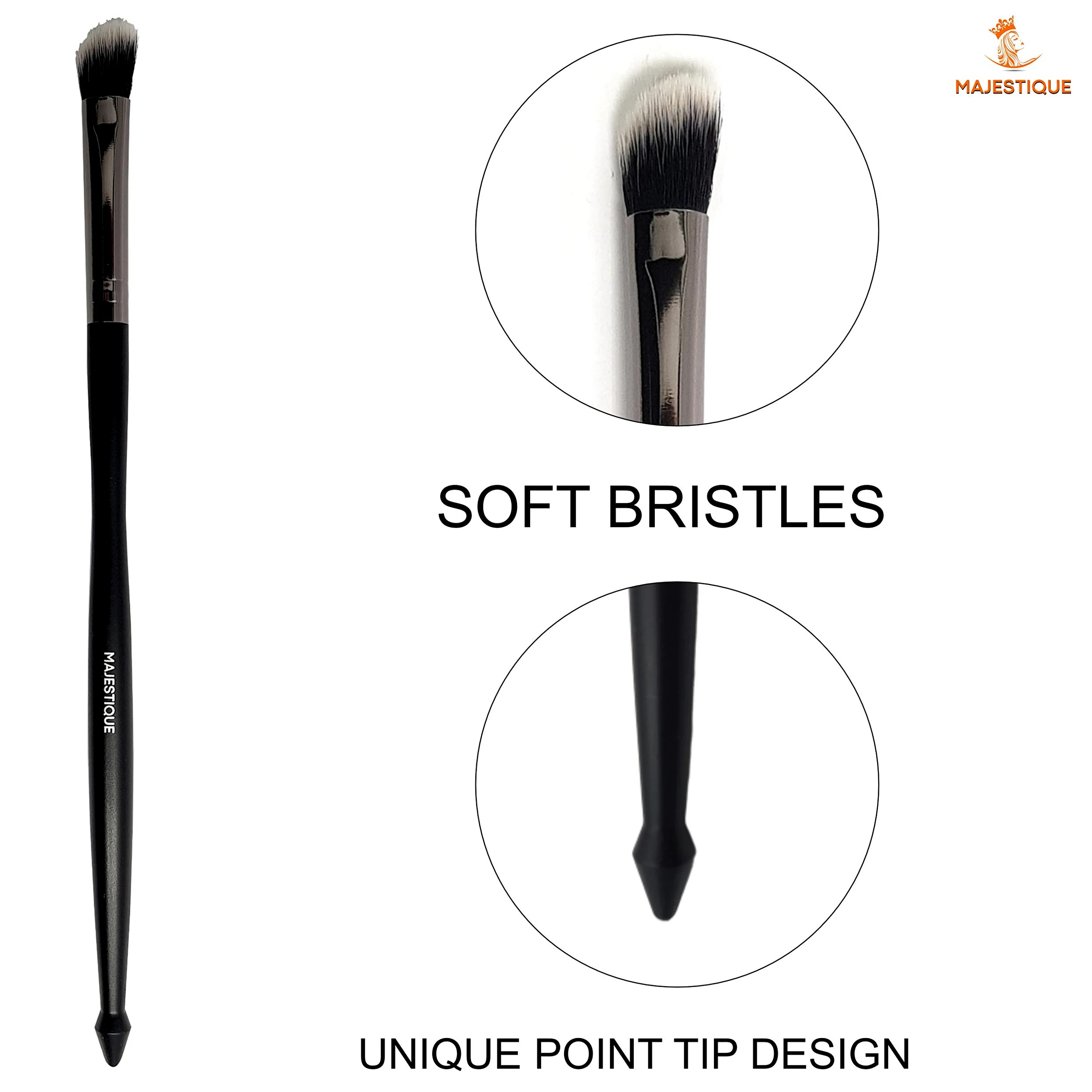 MAJESTIQUE Majestique, set di pennelli da trucco con manico nero, pennello per cipria, pennello per fard, pennello angolato, pennello per contouring, kit di pennelli da trucco nero argento (confezione