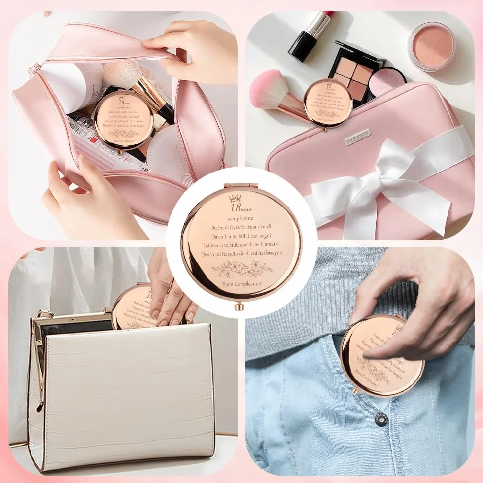 Regalo 18 Anni Ragazza Specchio Trucco Compacta, Idee Regalo Donna Compleanno, Ingranditore x1/x2