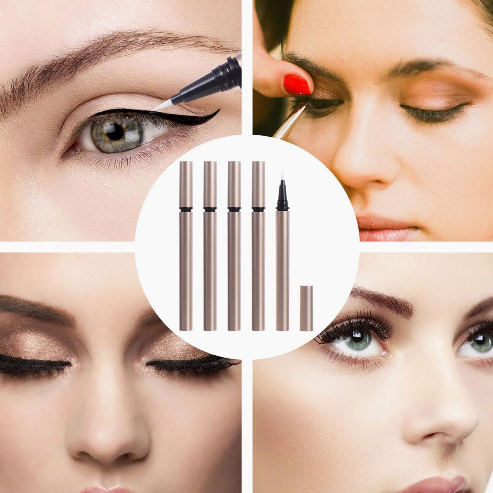 5 Pezzi Tubetti Vuoti per Eyeliner Liquido 1ml in Plastica Oro Ricaricabili per Trucco Occhi per Saloni di Bellezza