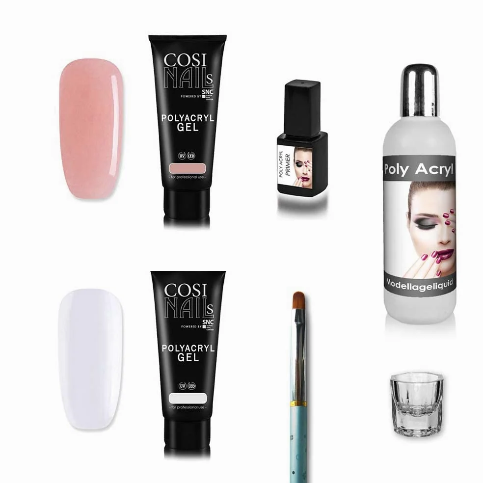 Kit polygel acrygel con 2 acrygel + liquido + primer + pennello + bicchierino -made in Germany