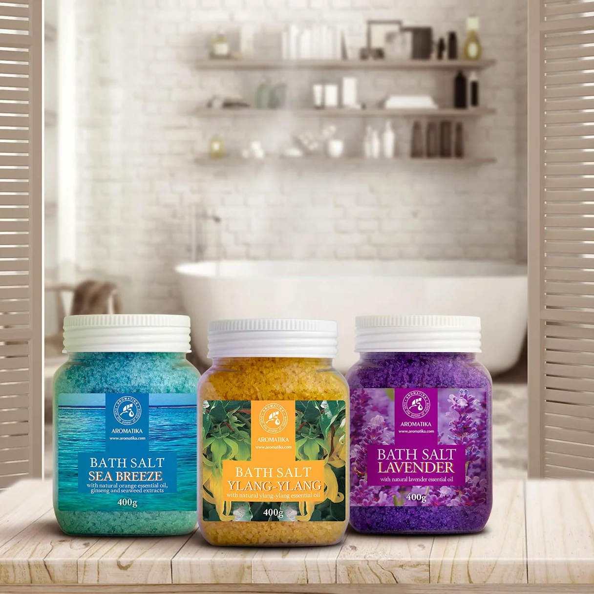 Set Sali da Bagno di Lavanda - Brezza Marina - Ylang-Ylang - Naturale al 100% - Ideale per Dormire Bene - Antistress - Cura del Corpo - Benessere - Bellezza - Rilassamento - Spa