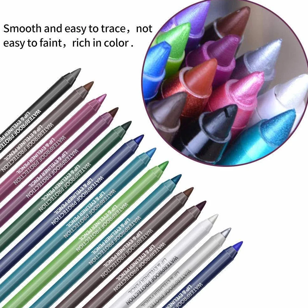 Waterproof Colored Eyeliner Pencil Set, 6/14 Pack Gel Eye Liners with Metallic & Shimmer Finish, Smudge-Proof Long-Lasting Makeup for Daily & Party Looks (C)
