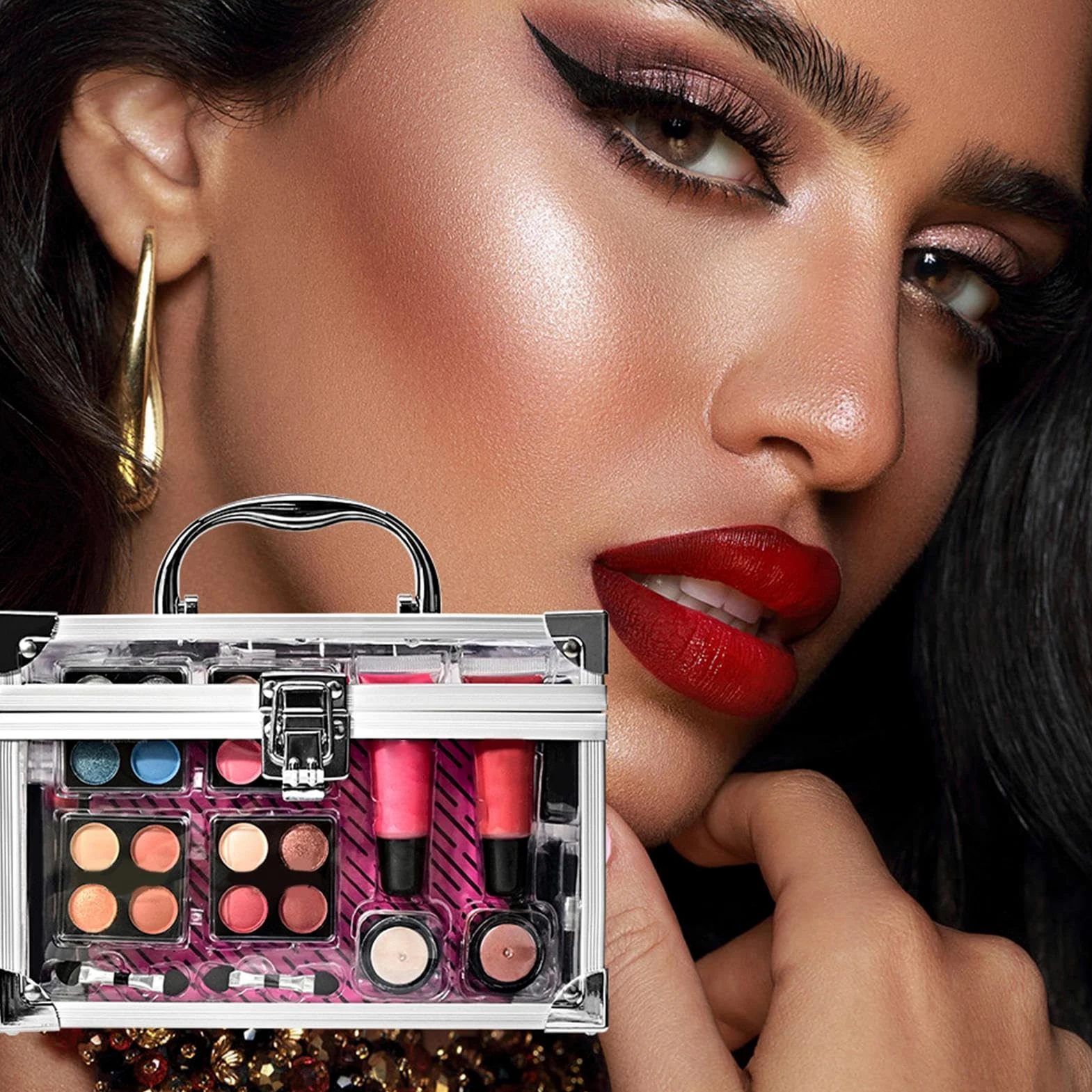Set Trucco Completo Palette Trucco Multiuso | Contorno Ombretti con Custodia da Viaggio per Eventi Festivi Matrimonio e Uso Quotidiano
