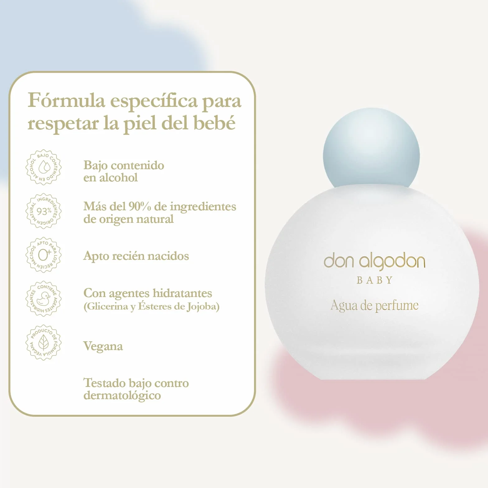 Don Algodon Baby Acqua di Profumo Cotone Eau de Parfum 100 ml dla Niemowląt Naturalna 93% Wegańska