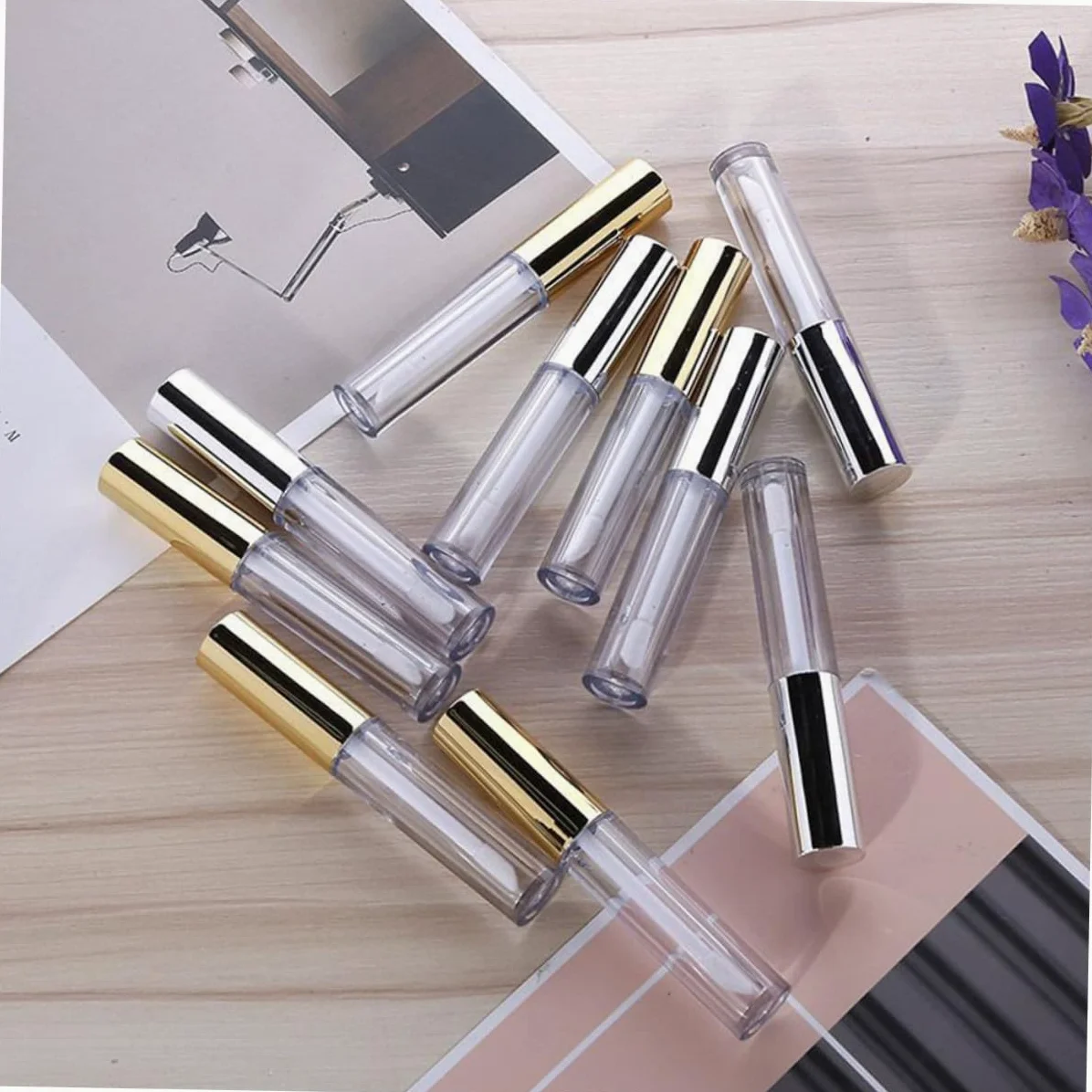 Tubetto Lucidalabbra Vuoto 10ml Plastica Oro, 40 Pezzi | Lip Oil e Lip Liquid, Uso Makeup, Leggero e Portatile, Confezione da 40