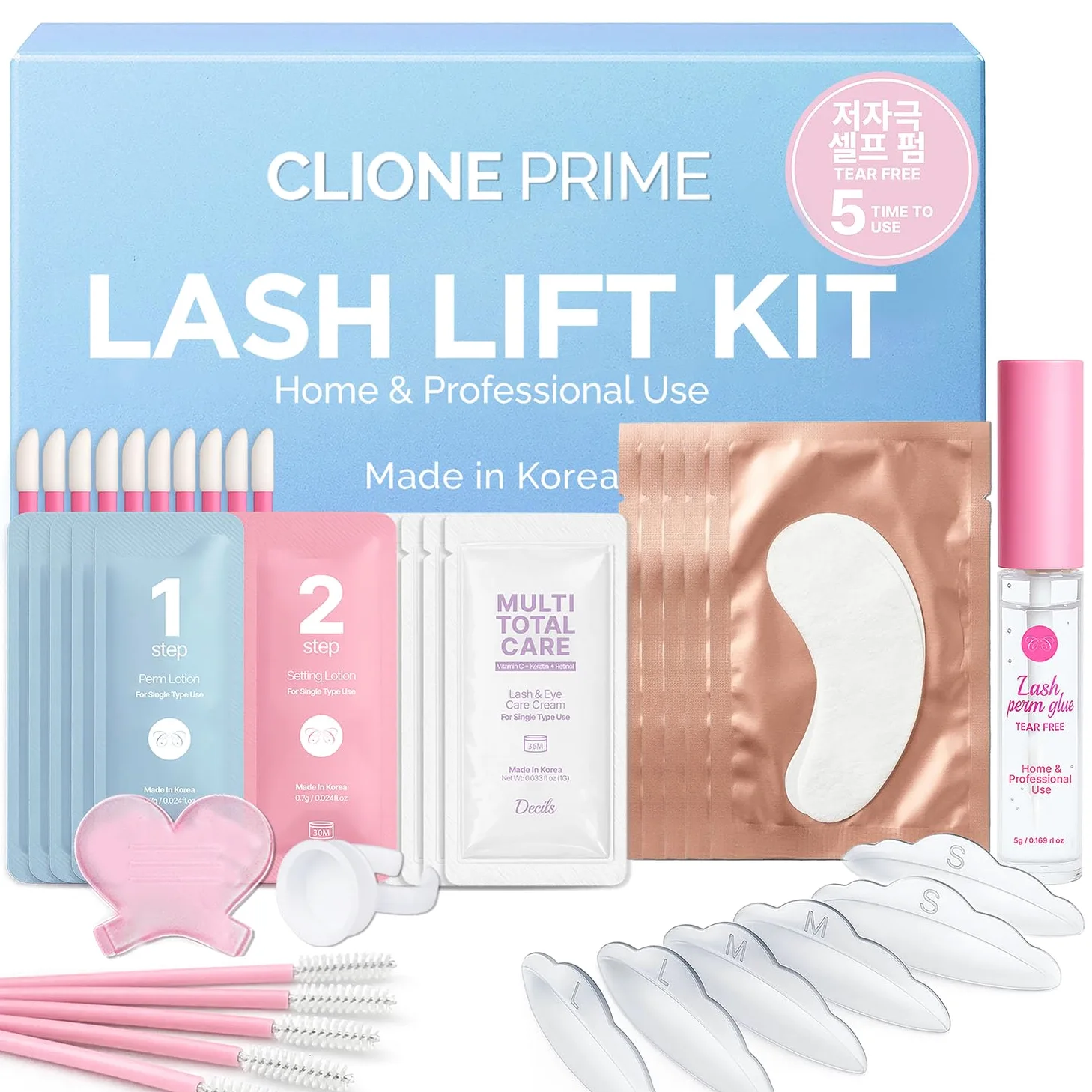 Kit coreano per il sollevamento delle ciglia, 5 set di permanenti per ciglia a casa, con colla aggiornata, kit per lifting delle ciglia, permanente per ciglia fai da te, facile per principianti e