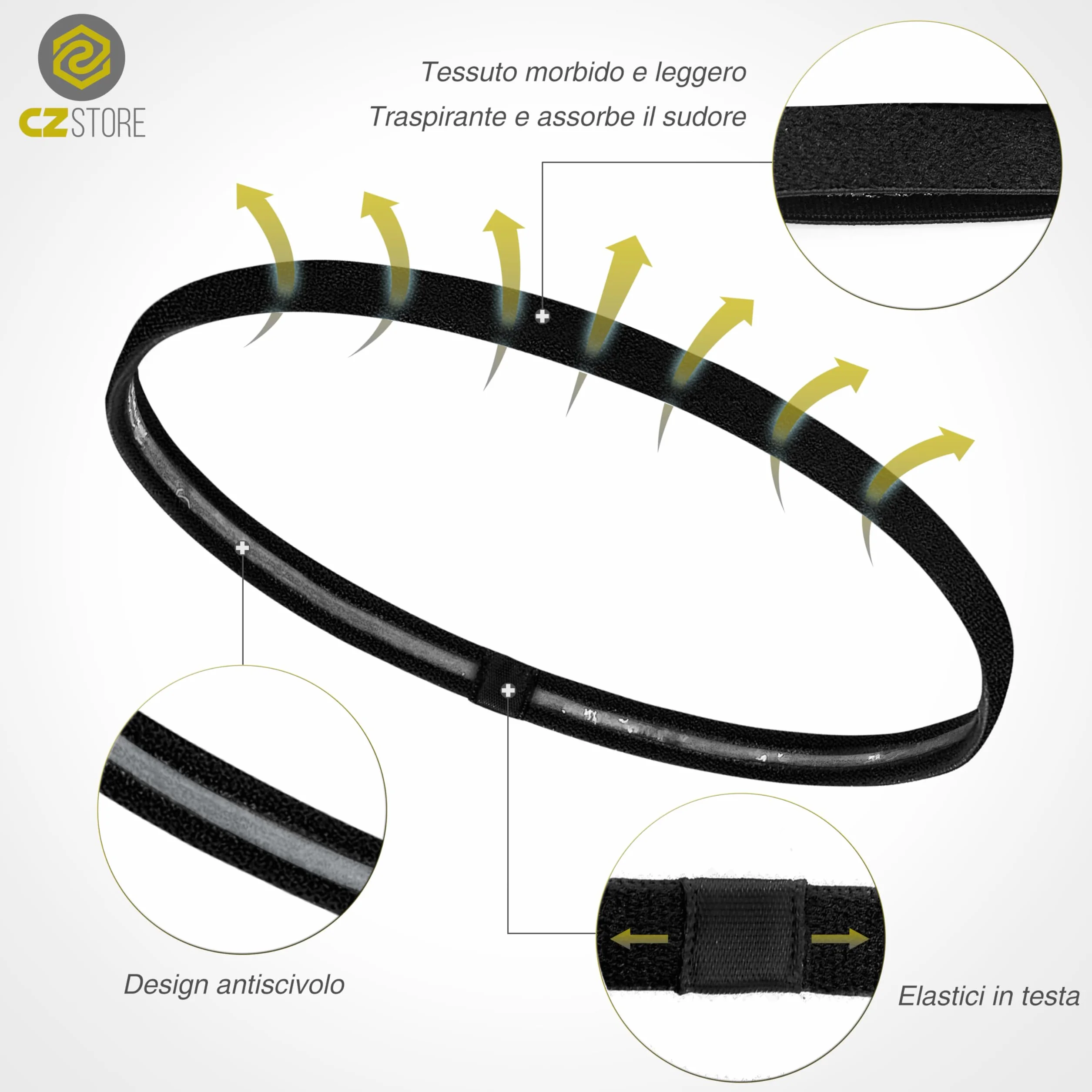 Fascia Elastica per Capelli |20CMX9MM|✮GARANZIA A VITA✮ - 4/6/8/10 Fascette Elastiche per lo Sport, Interno in Silicone Antiscivolo - Allungabile Fino a 70cm - Fascetta Fitness per Uomo e Donna