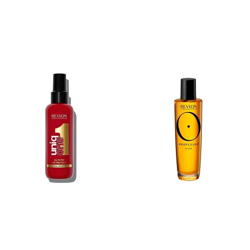 Revlon Professional Kit Riparatore Capelli, OROFLUIDO Olio Prezioso Trattamento Nutriente con Olio di Argan Vegano, 100 ml + UNIQONE, Trattamento Idratante, Riparatore Per Capelli Danneggiati,150 ml