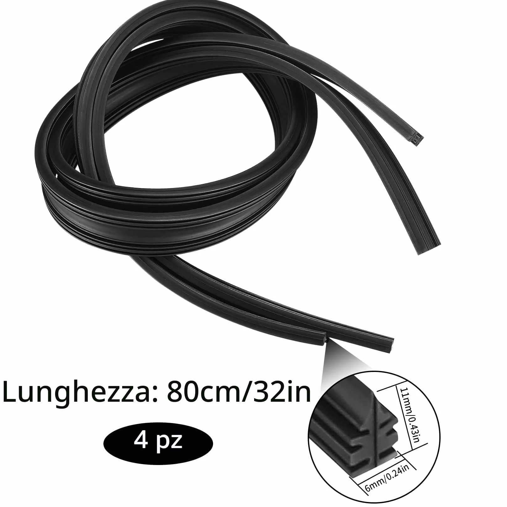 Gomme per Tergicristallo di Ricambio 800mm, Strisce di Gomma Universali, 4 Pezzi