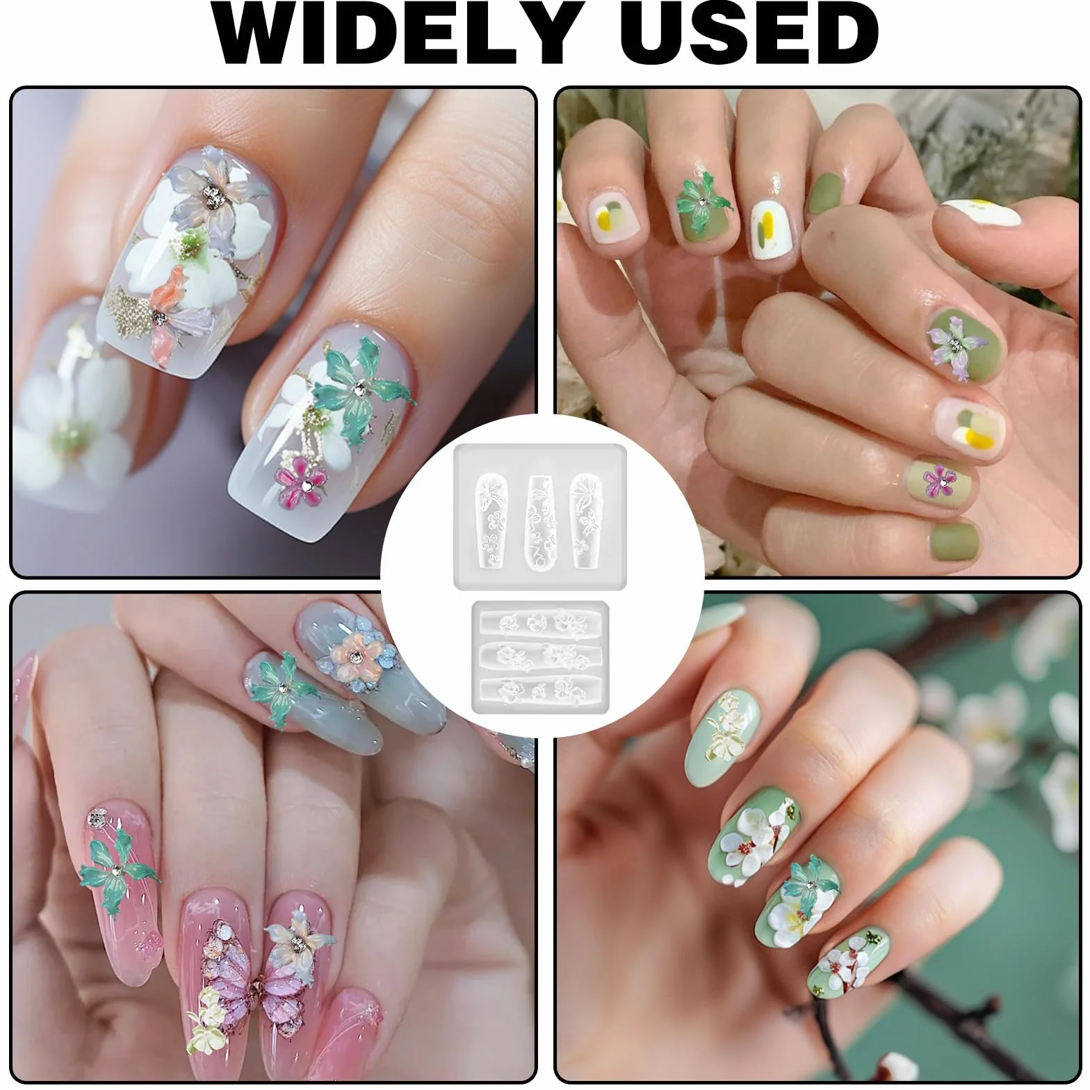 2 pezzi stampi in silicone per nail art a forma di fiore, simpatici stampi in silicone per nail art, strumenti per ciondoli, squisiti modelli di decorazioni per le donne, creazione di stampi per