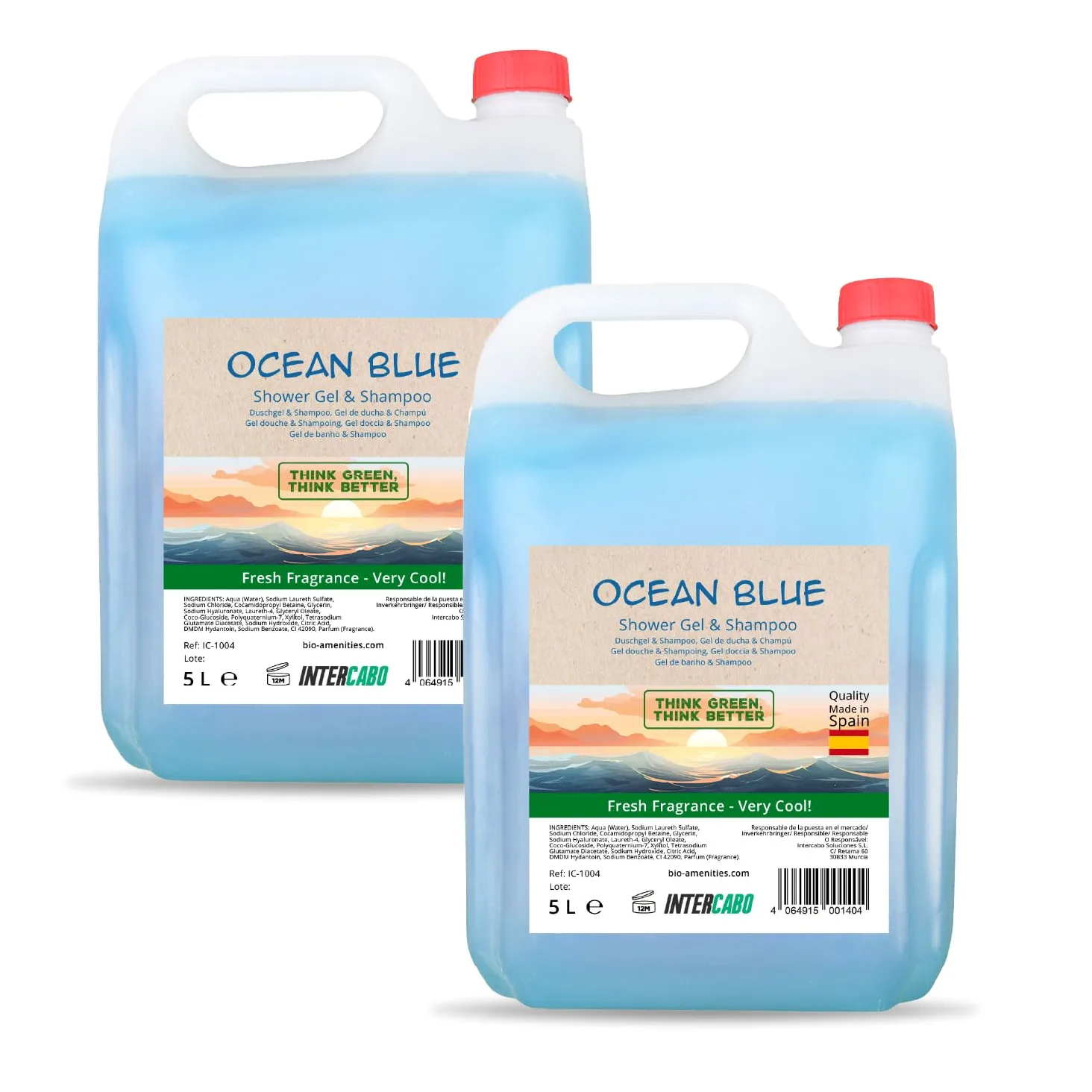 Ocean Blue Gel Doccia & Shampoo 2 in 1 2 x 5 L • Ricarica Profumata per Dispenser • Formula Delicata per Corpo e Capelli • Ideale per Hotel, Palestre, Spa e Ambienti Professionali