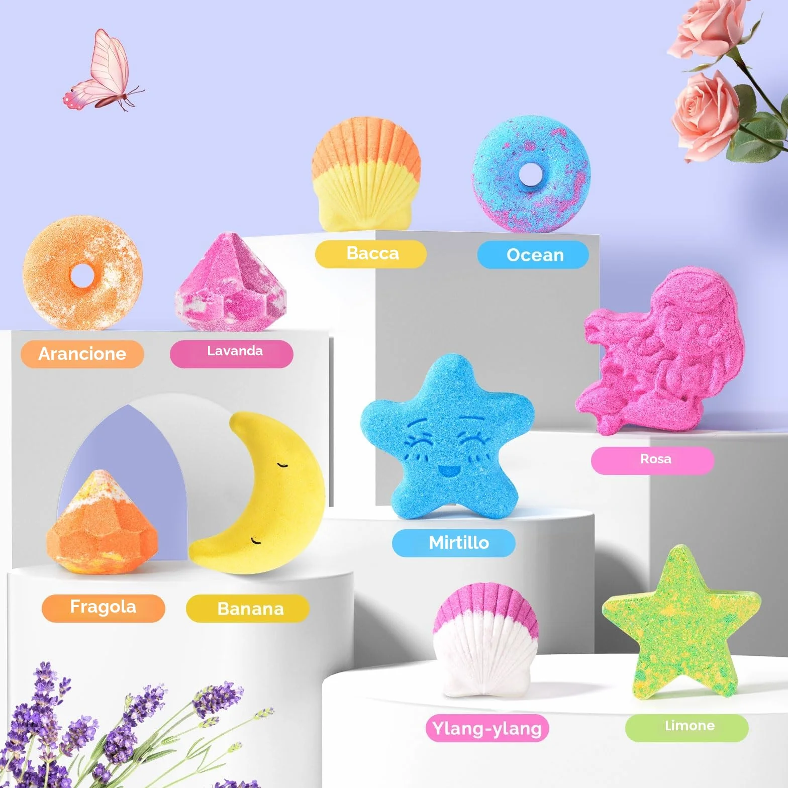DUAIU Bombe da Bagno,10 Pezzi Bombe da Bagno Bambini Profumate Set Regalo,Fatte a Mano,Bomba da Bagno Arricchite con Sali da Bagno e Oli Essenziali per Donna,Bambini
