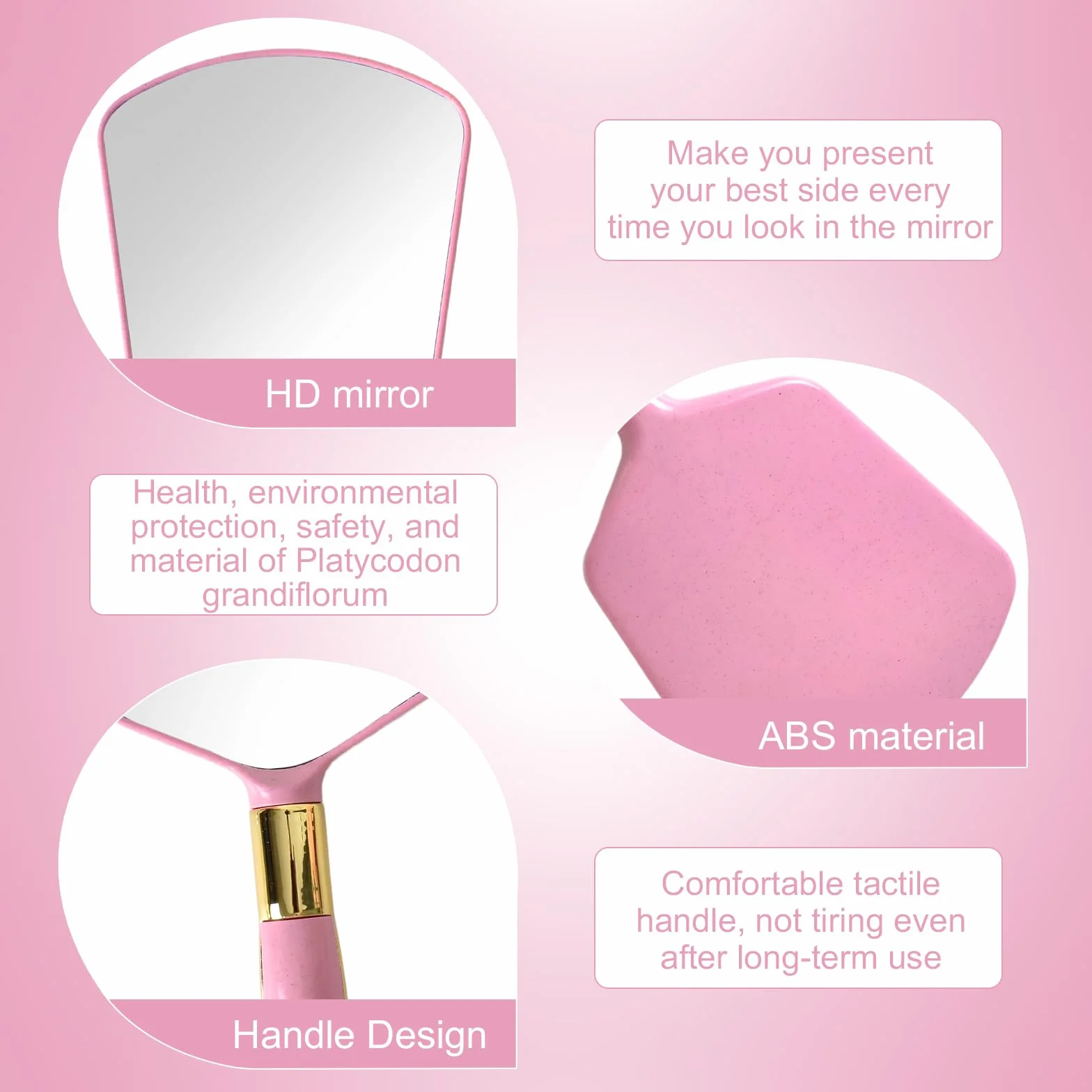 Beauty Specchio Ovale, Specchio Portatile con Manico, Specchios Portatile con Manico dal Design Ergonomico, Ingrandimento Specchios Cosmetico, Make Up per Cura Viso e Capelli
