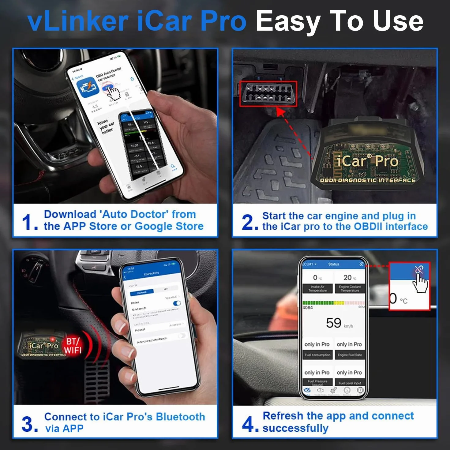 Vgate iCar Pro BLE OBD2 Bluetooth Scanner per iOS Android Auto Lettore di Codice Diagnostico