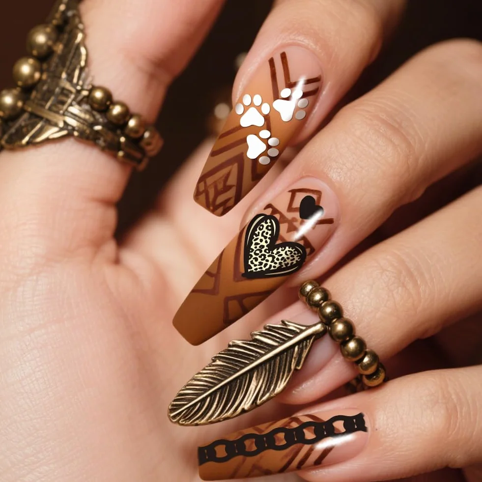 PH PandaHall 3 piastre per stampaggio unghie leopardate con stampa animalier per unghie modelli artistici linee geometriche timbro per unghie cuore stella unghie stencil arte per manicure accessori di