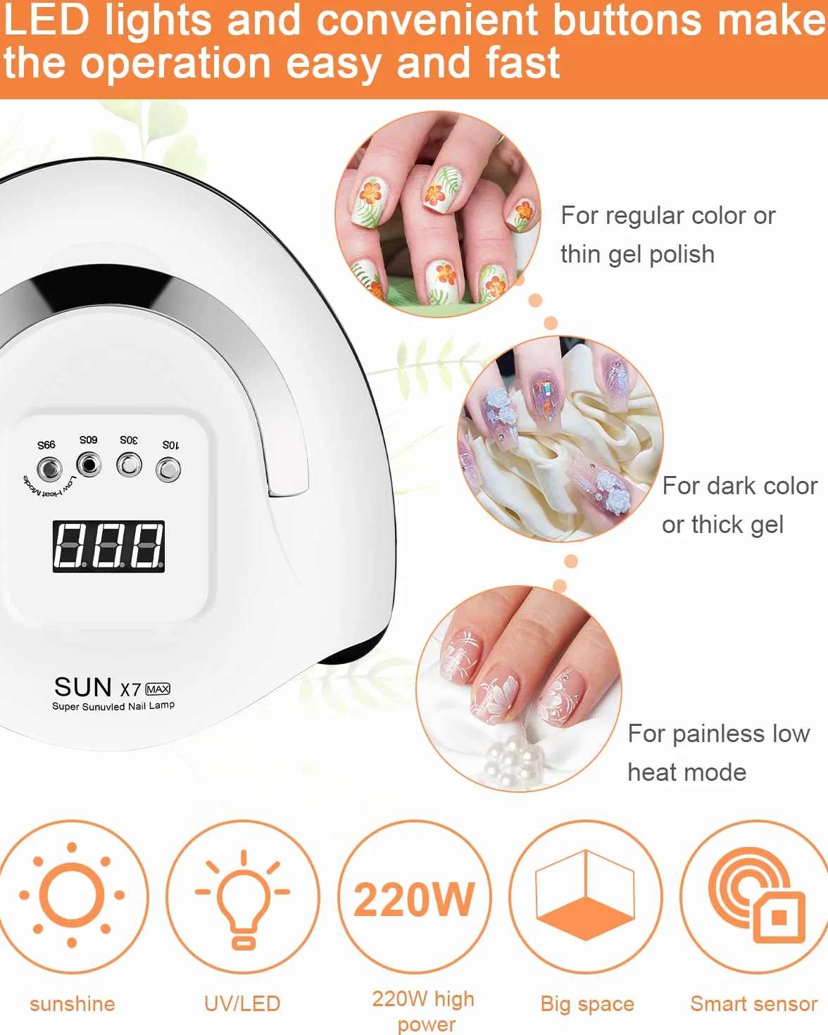220W Lampada Unghie UV LED, lampada uv unghie Automatico Sensore, Automatico Sensore Manicure, 4 Timer Preimpostati10/30/60/99s, LCD Display Lampada per unghie, Salone delle unghie domestico fai da te