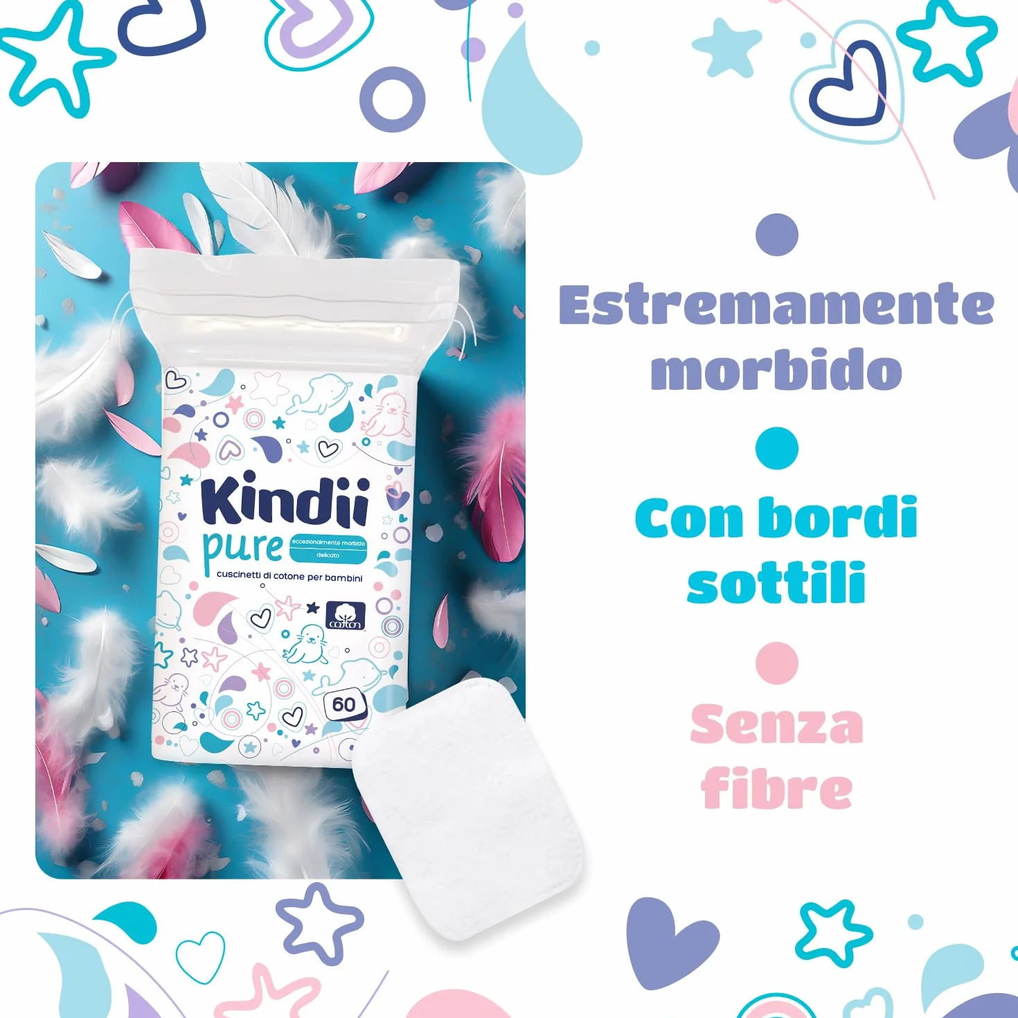 Kindii Quadrotti Cotone Neonato 60 Pezzi Quadrati grandi per pelli sensibili
