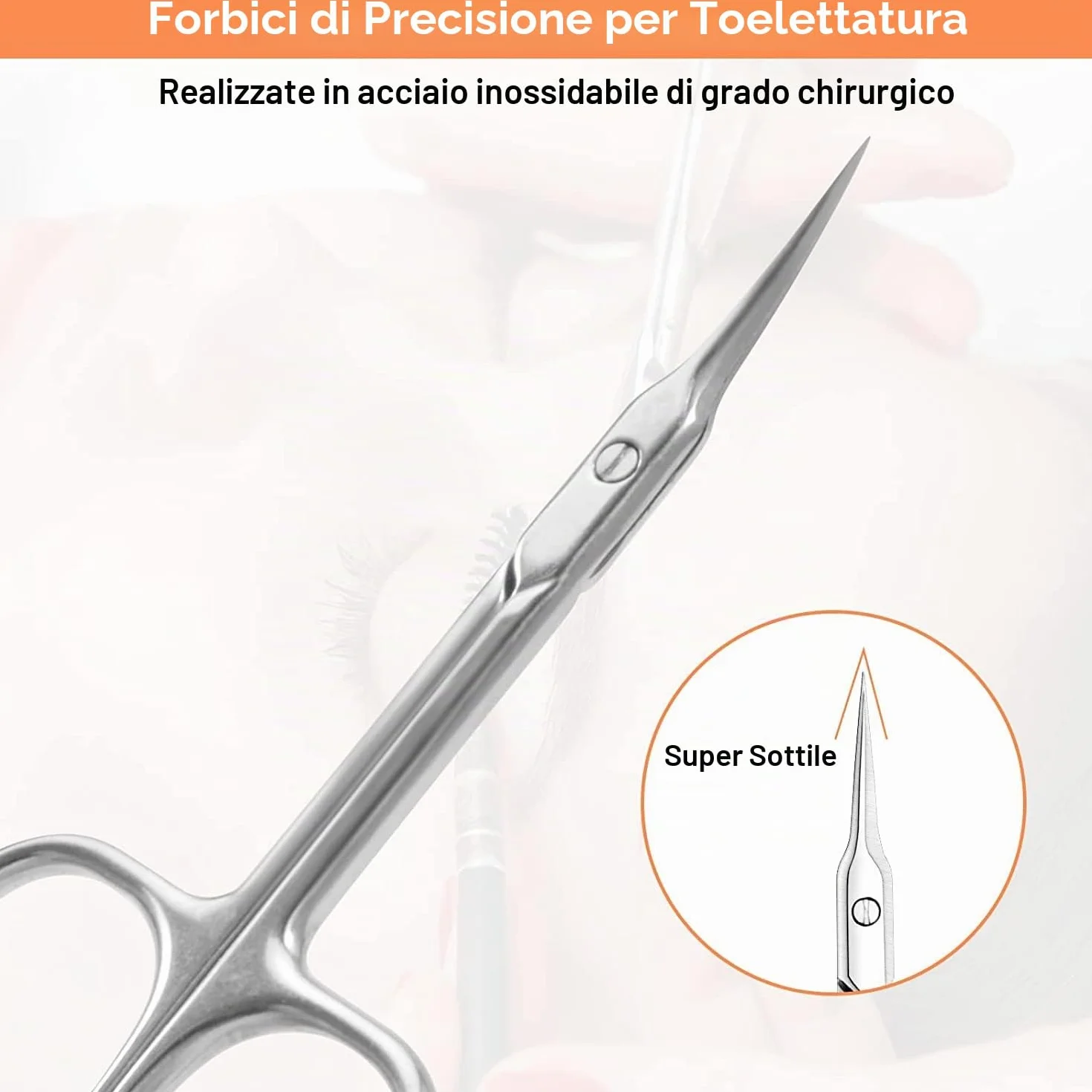 Forbicine per Cuticole Professionale in Acciaio Inossidabile, Punta Curva Sottile, Extra Affilate, Argento