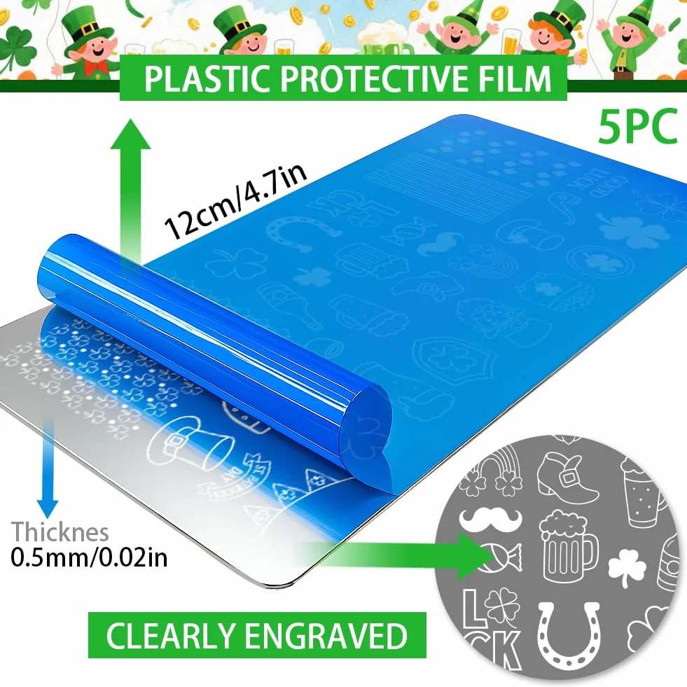 PH PandaHall 5 piastre per stamping per unghie di San Patrizio Lucky Shamrock Nails modelli artistici arcobaleno gnomo unghie immagine timbro trifoglio cappello unghie stencil arte per stampa fai da