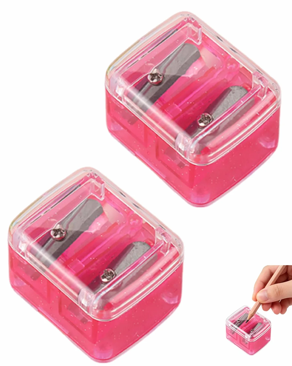 Temperamatite Trucco Universale 2 Pezzi Rosa, con Lame di Precisione per Matite Sopracciglia, Labbra, Eyeliner. Affilatura Perfetta, Ideale Viaggi.