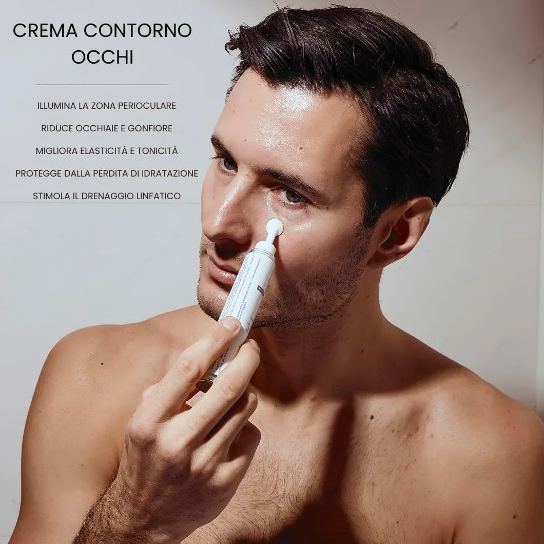 Kleem Crema Contorno Occhi Antirughe Dermatologicamente Testata - Formula Vegana a Tripla Azione Anti Age, Anti Borse, Anti Occhiaie con Peptidi e Caffeina – Donna e Uomo - 15ml