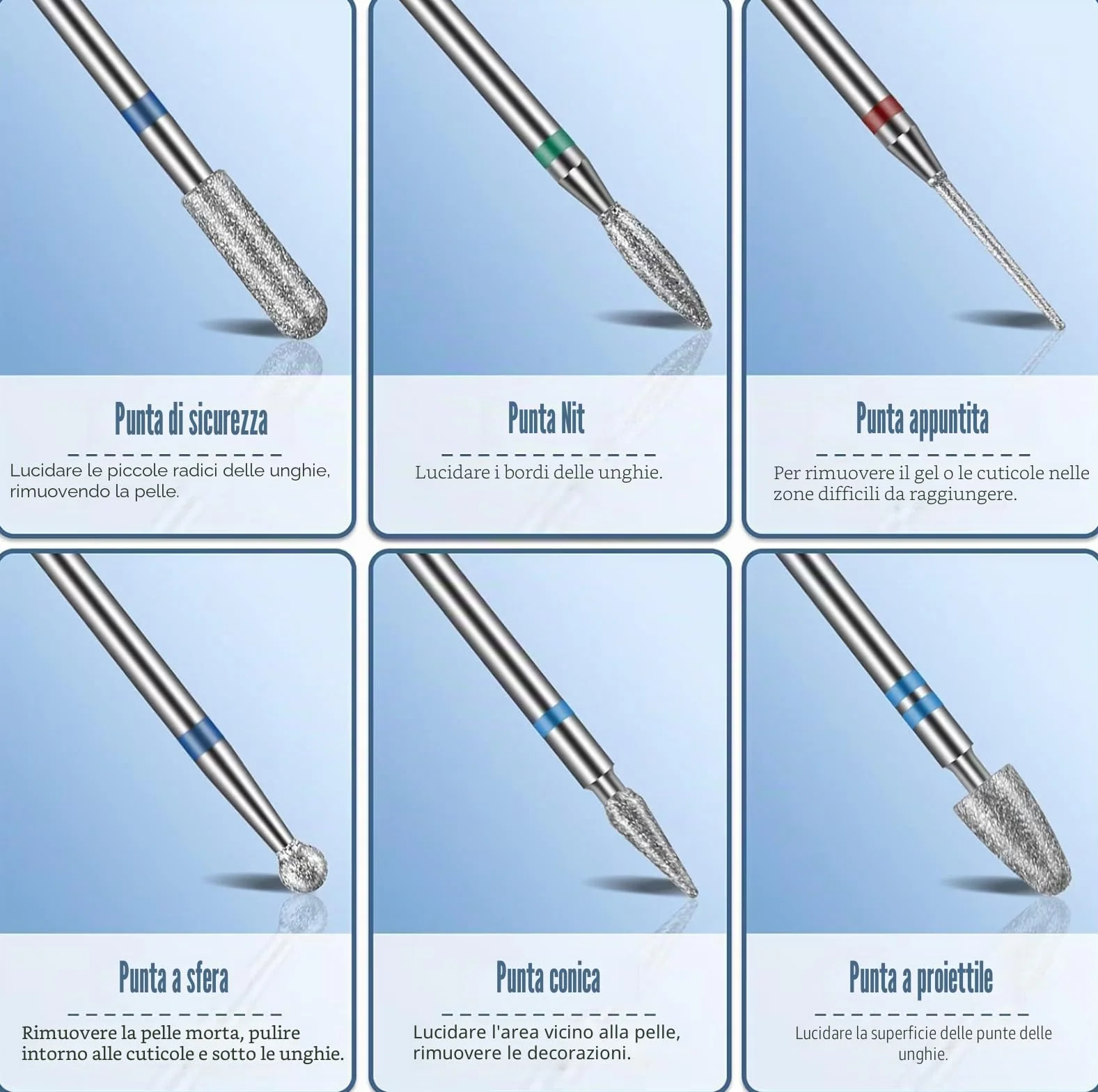 Set 13 punte da trapano per unghie carburo tungsteno ceramica diamantate 3/32 manicure pedicure