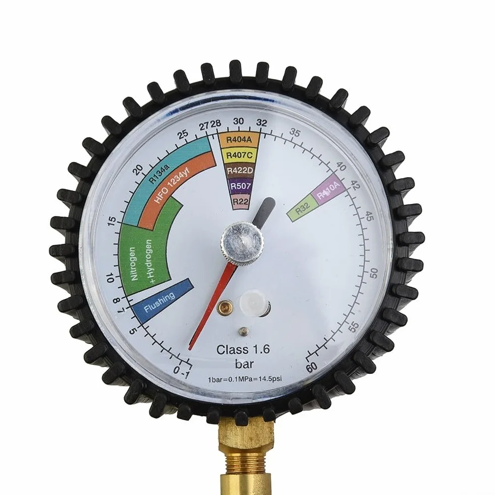 Manometro azoto HVAC per condizionatori d'aria con connettore SAE 1/4 e intervallo pressione 1-60 bar