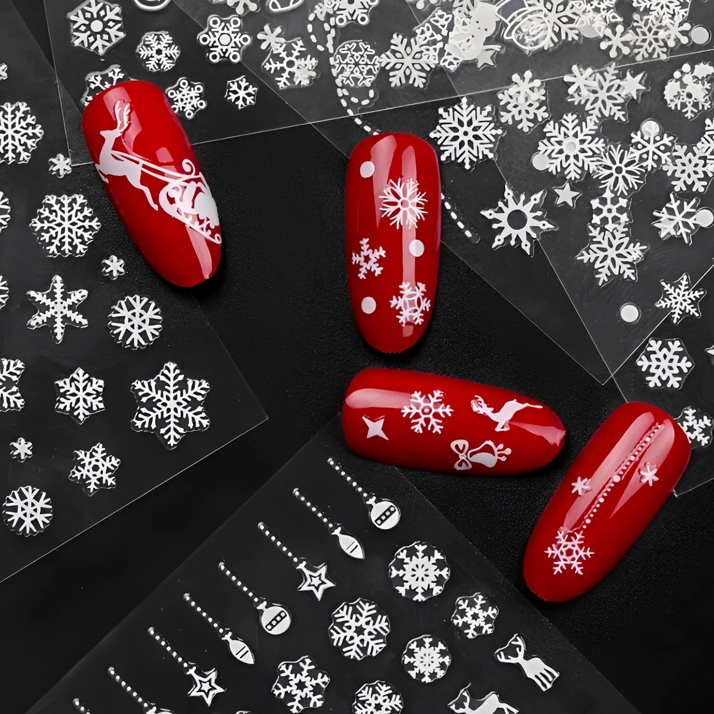 12 fogli adesivi per nail art 3D per unghie di Natale autoadesivi fiocchi di neve, decorazione per donne e ragazze