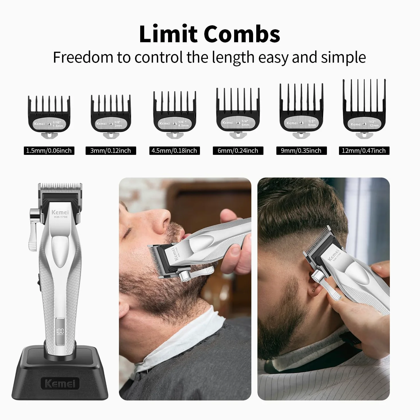 KEMEI Trimmer KM-1798 - Tagliacapelli da uomo | Regolabarba senza fili, tagliacapelli da barbiere con USB ricaricabile, tagliacapelli, dissolvenza, regalo per uomini