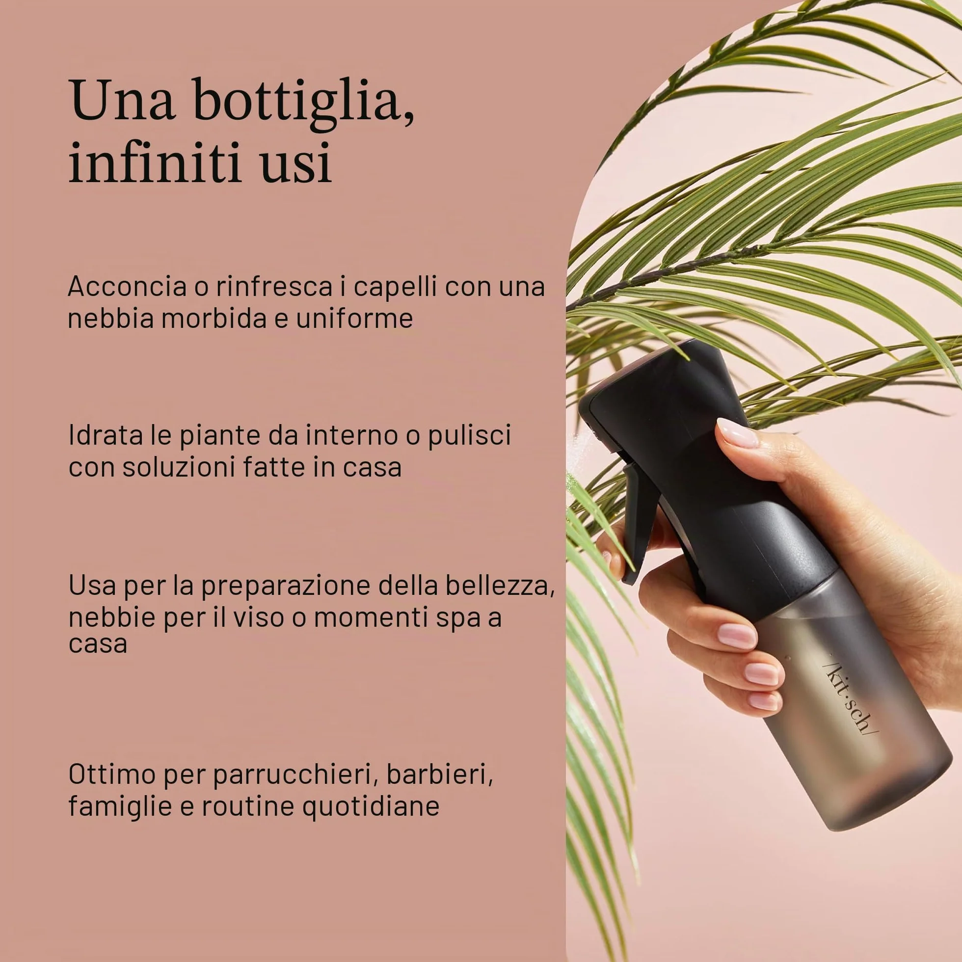 Kitsch Flacone spray continuo per capelli – Nebulizzatore d'acqua a nebbia fine – Flacone spray per capelli riciclato – Flaconi spray per pulizia, styling, piante e altro – Nero, 150 ml