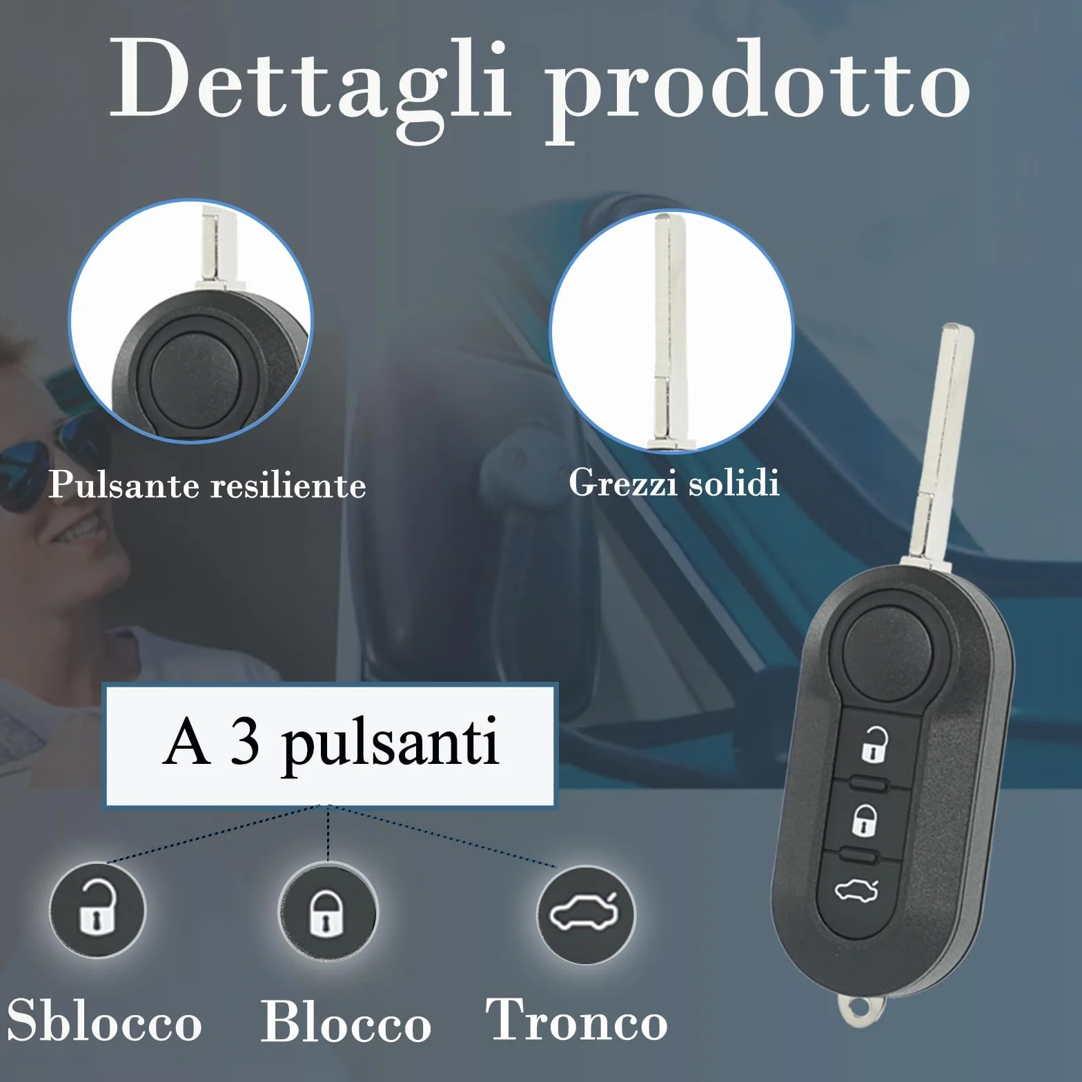 SUPALAND Guscio Chiave di Ricambio 3 Tasti per Telecomando Auto Fiat 500L 500 Punto Evo Grande Bravo Panda Ducato Lancia con Cacciavite e Catena Portachiavi