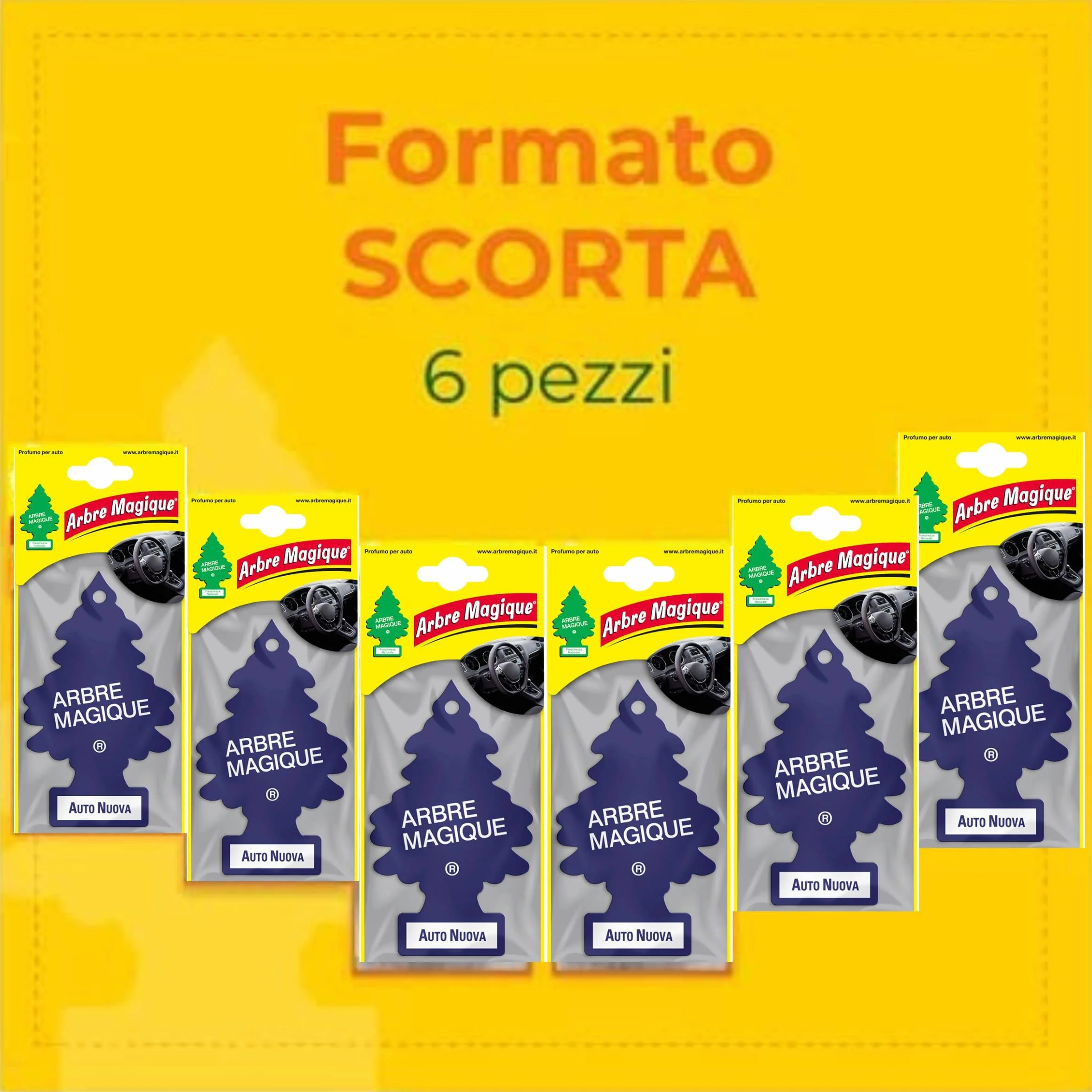 Arbre Magique Mono Profumatore Auto Fragranza Intensa Durata 7 Settimane Confezione 6 Pezzi Made in Italy