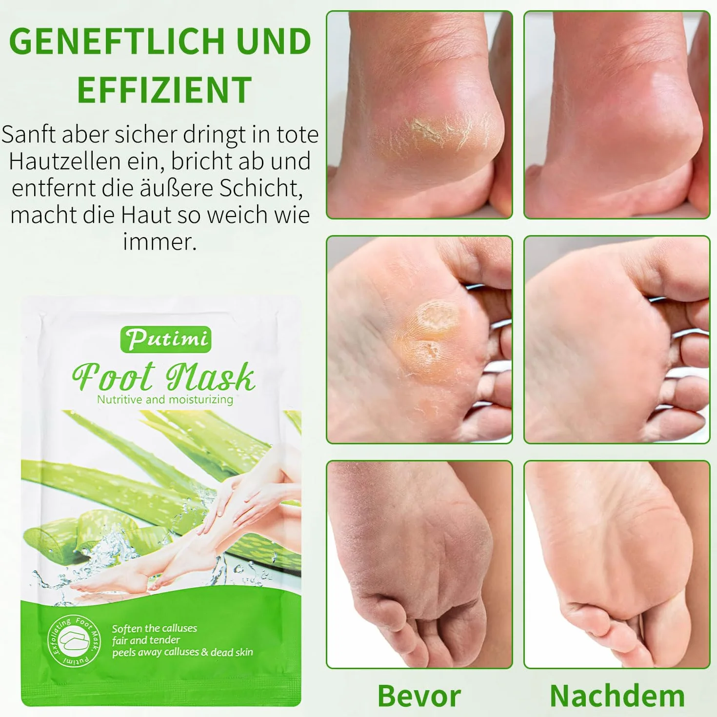 Calzini esfolianti per piedi, maschera peeling pied, confezione da 3 paia, trattamento anticalli (aloe vera)