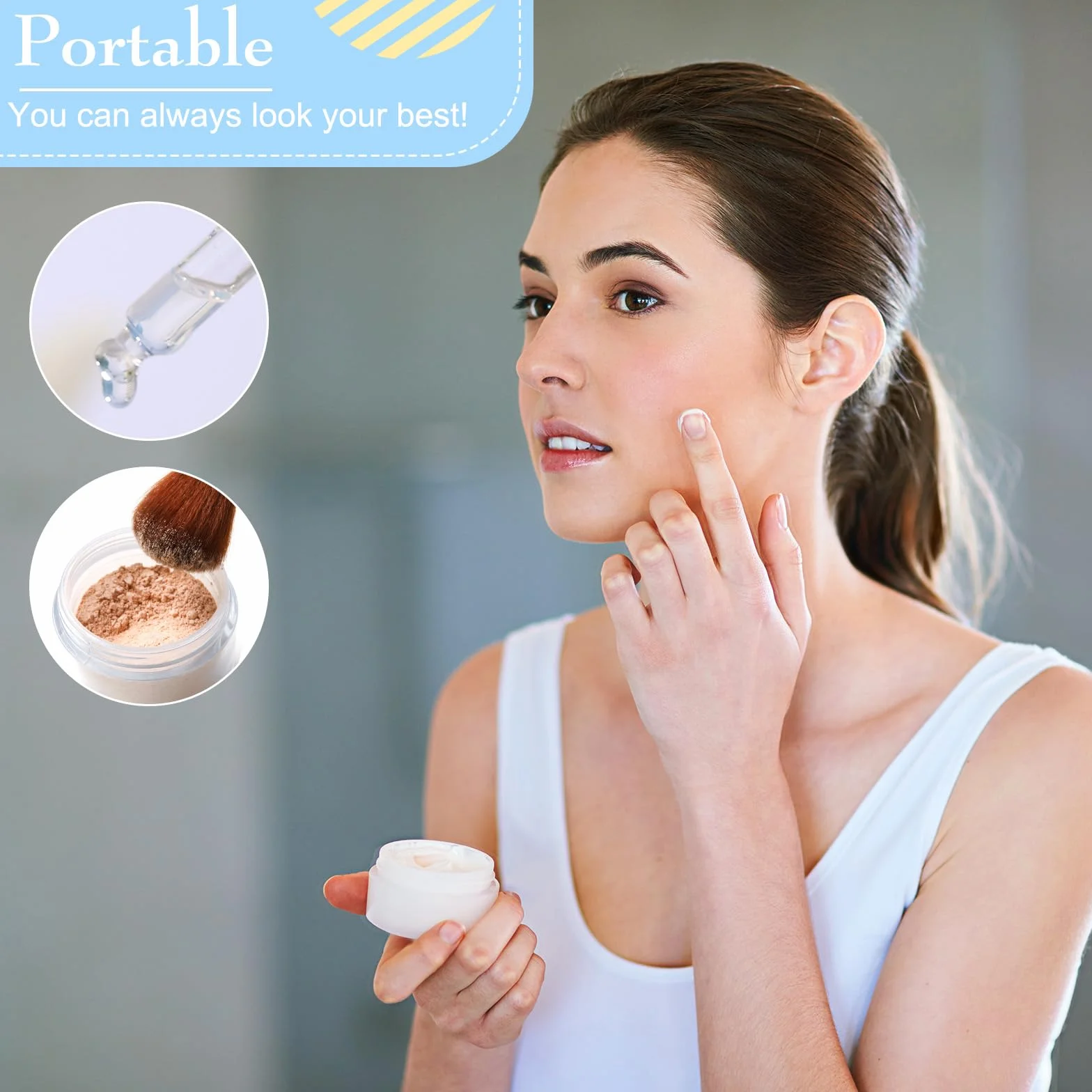 AiQInu 8 Pezzi Contenitori da Viaggio 30ml, Contenitori Creme da Viaggio Trasparente, Vasetti Plastica Cosmetico con 6 raschietto 24 adesivi