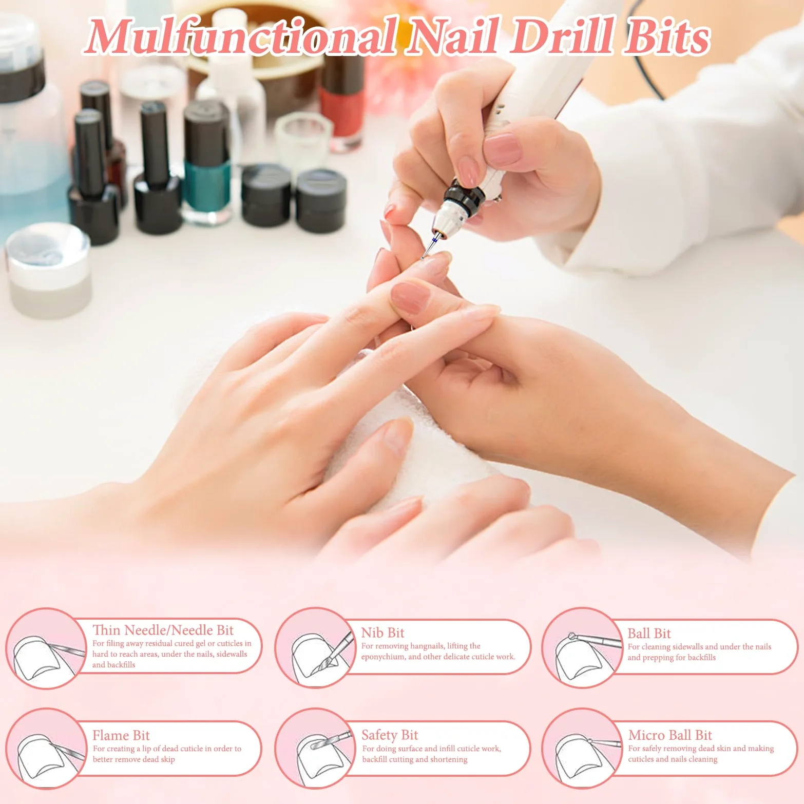 Set di 30 punte per fresa per unghie, fresa per unghie, punte per cuticole con aste da 3/32 pollici per manicure, cura delle unghie, mani e piedi