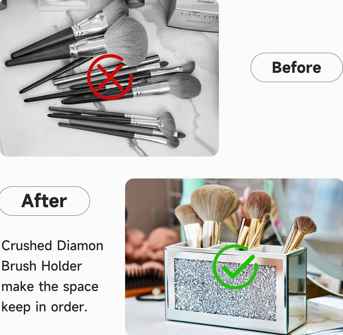 Organizer Trucchi Portatrucchi Porta Pennelli Per Trucco A 3 Slot Per Vanity Cosmetic Storage Organizer Vetrina Per Sopracciglia Con Eyeliner Con Diamanti Schiacciati Porta Trucchi Organizer Bagno