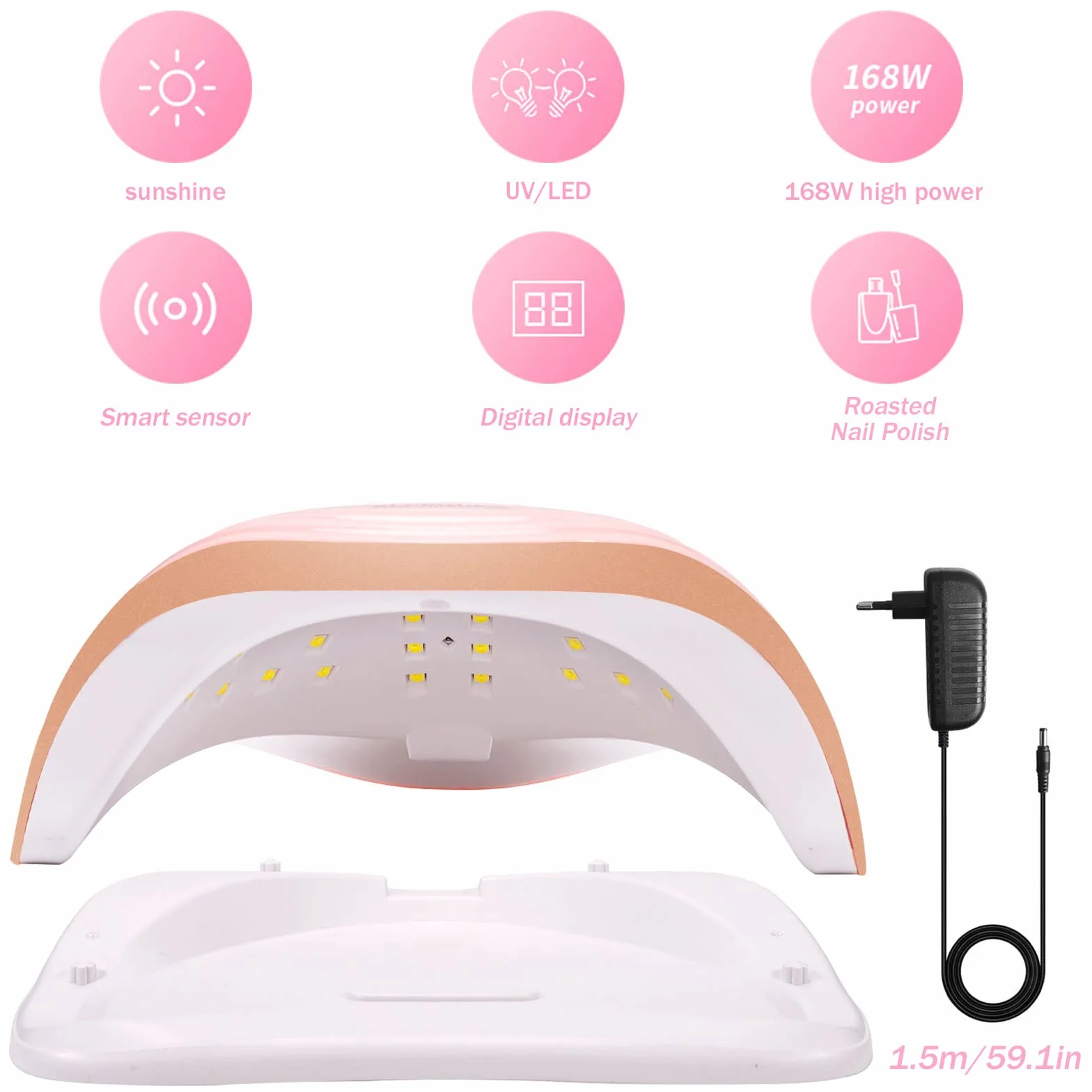 Lampada Unghie LED UV Professionale,168W Fornetto Unghie Può Curare Rapidamente,Sensore Di Avvio Automatico,Timers da 10s/30s/60s/90s,LCD Display Lampada per unghie per Gel Nail Polish Light