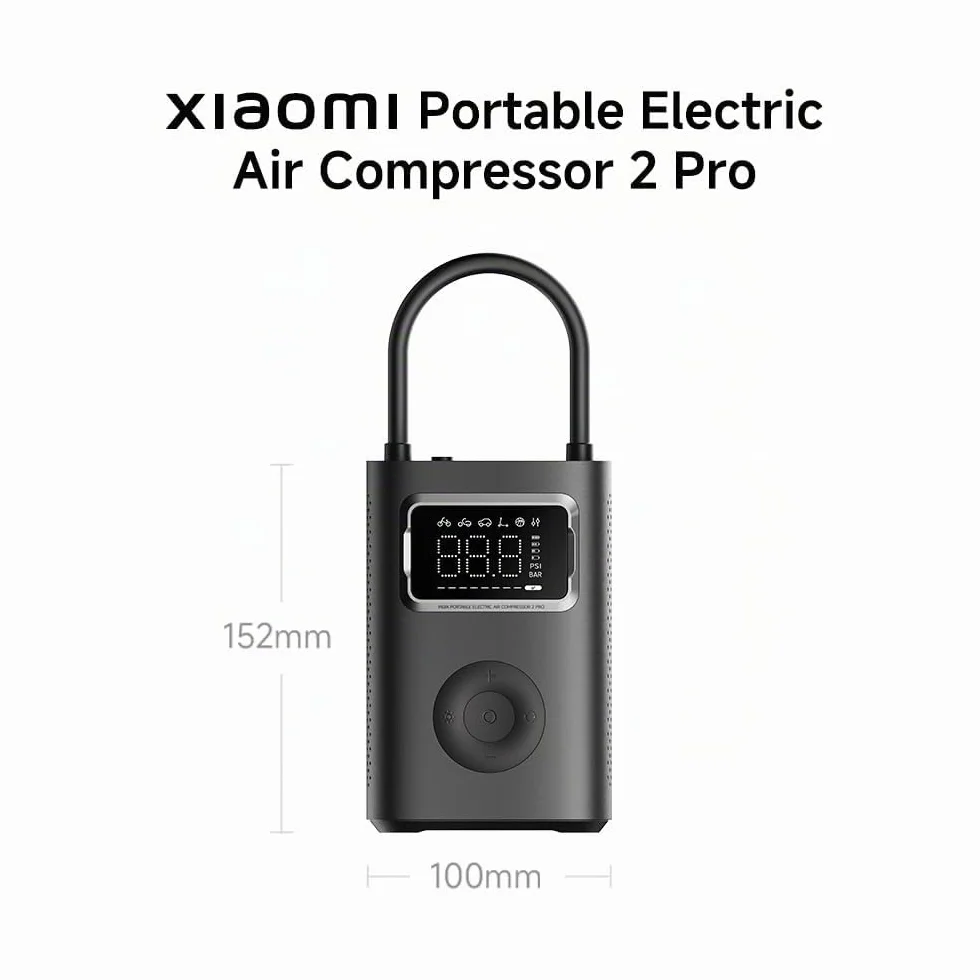 Xiaomi Portable Electric Air Compressor 2 Pro, 150 PSI, 2500 mAh, USB-C, Display Digitale