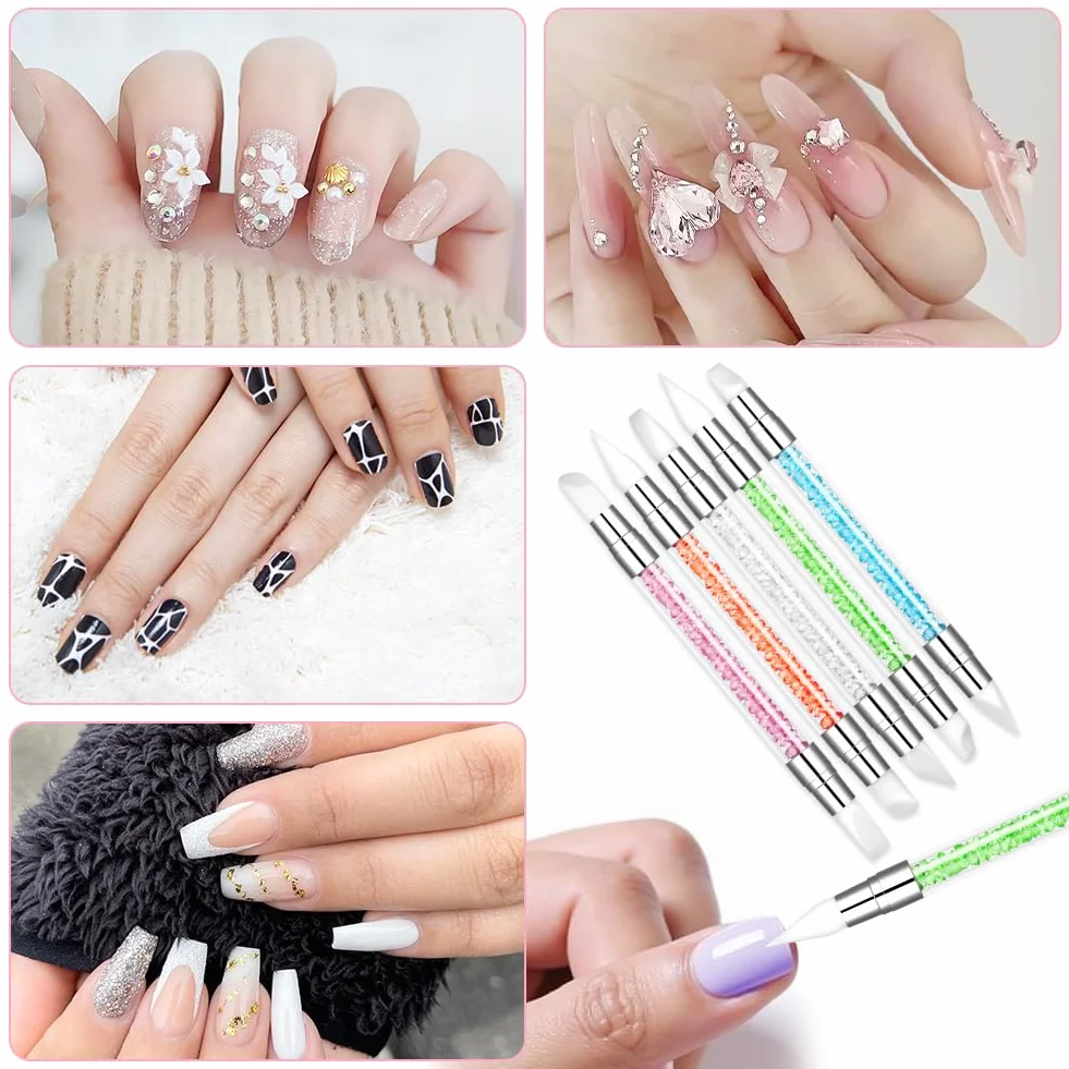 Pennelli in Silicone per Unghie, 5 Pezzi Pennelli in Nail Art con due punte Pennello, Nail Art Sculpture Pen, per intaglio per unghie in gel Strumenti per nail art, per nail art DIY