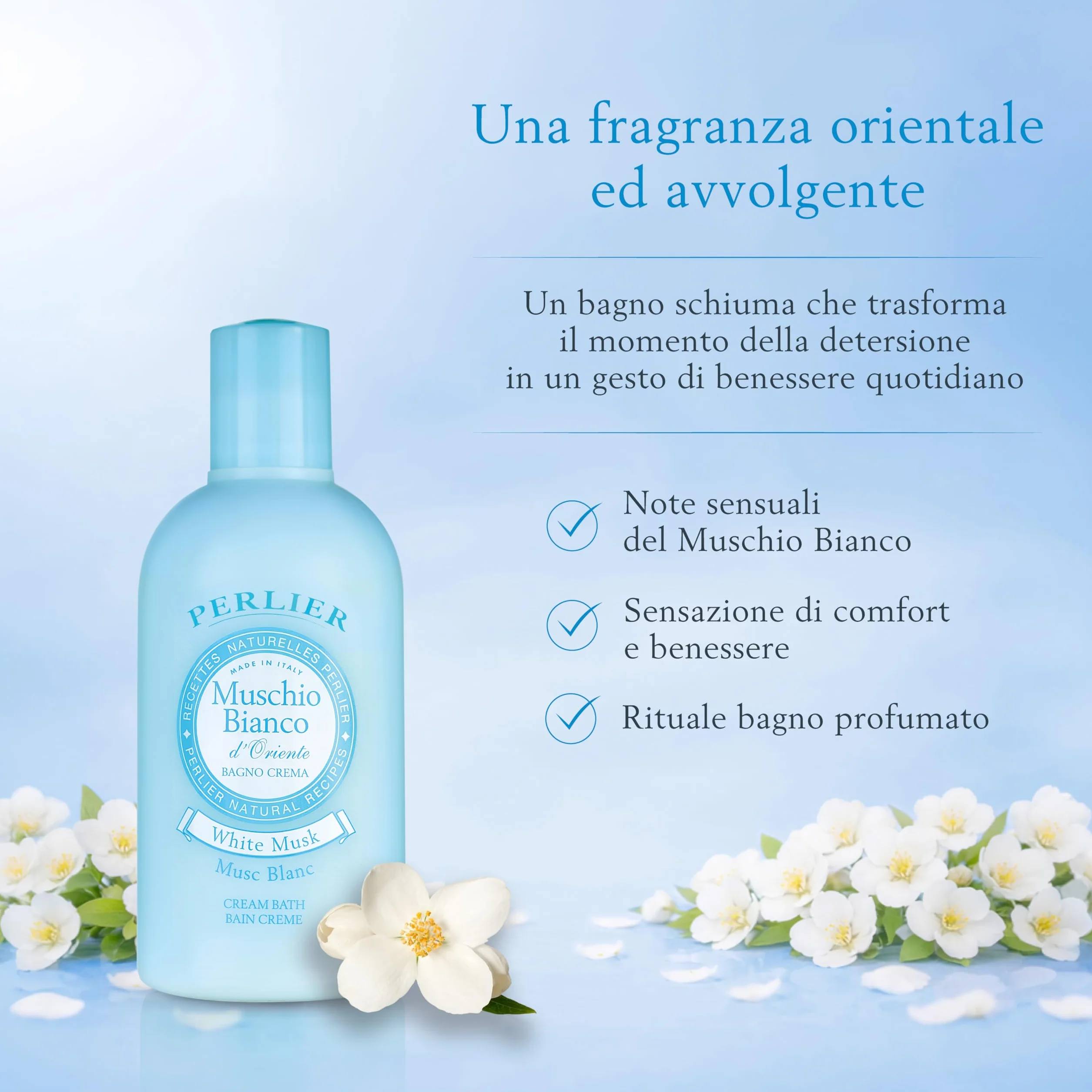 Perlier Ricette Naturali, Bagno Schiuma Muschio Bianco, Neutro, 500 Millilitro