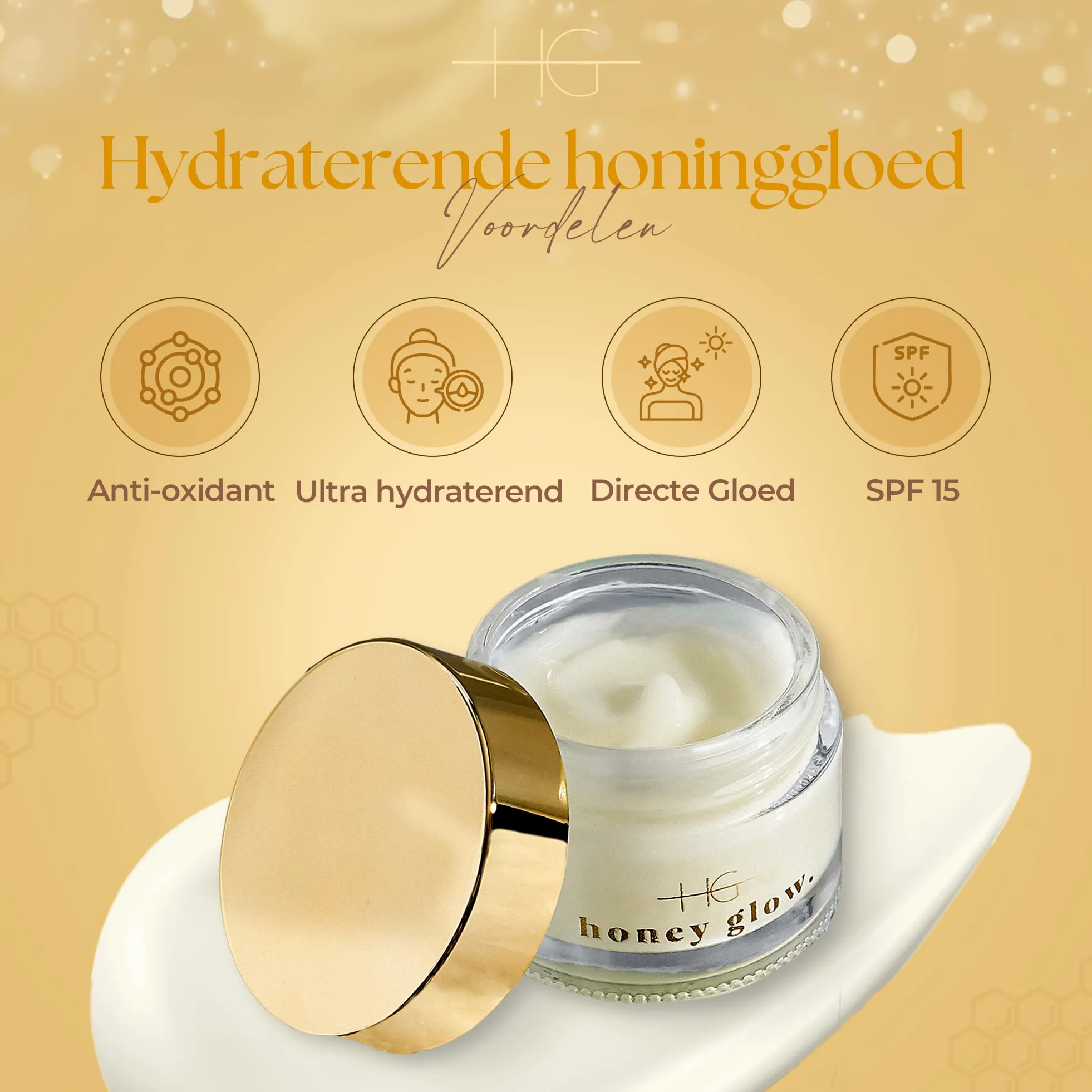 HoneyGlow Crema Viso in Ceramide Ultra Idratante con Miele, Rafforza la Barriera Della Pelle e Protegge Dalla Luce Solare, SPF15, Formulato Con Niacinamide, Acido Ialuronico e Peptidi