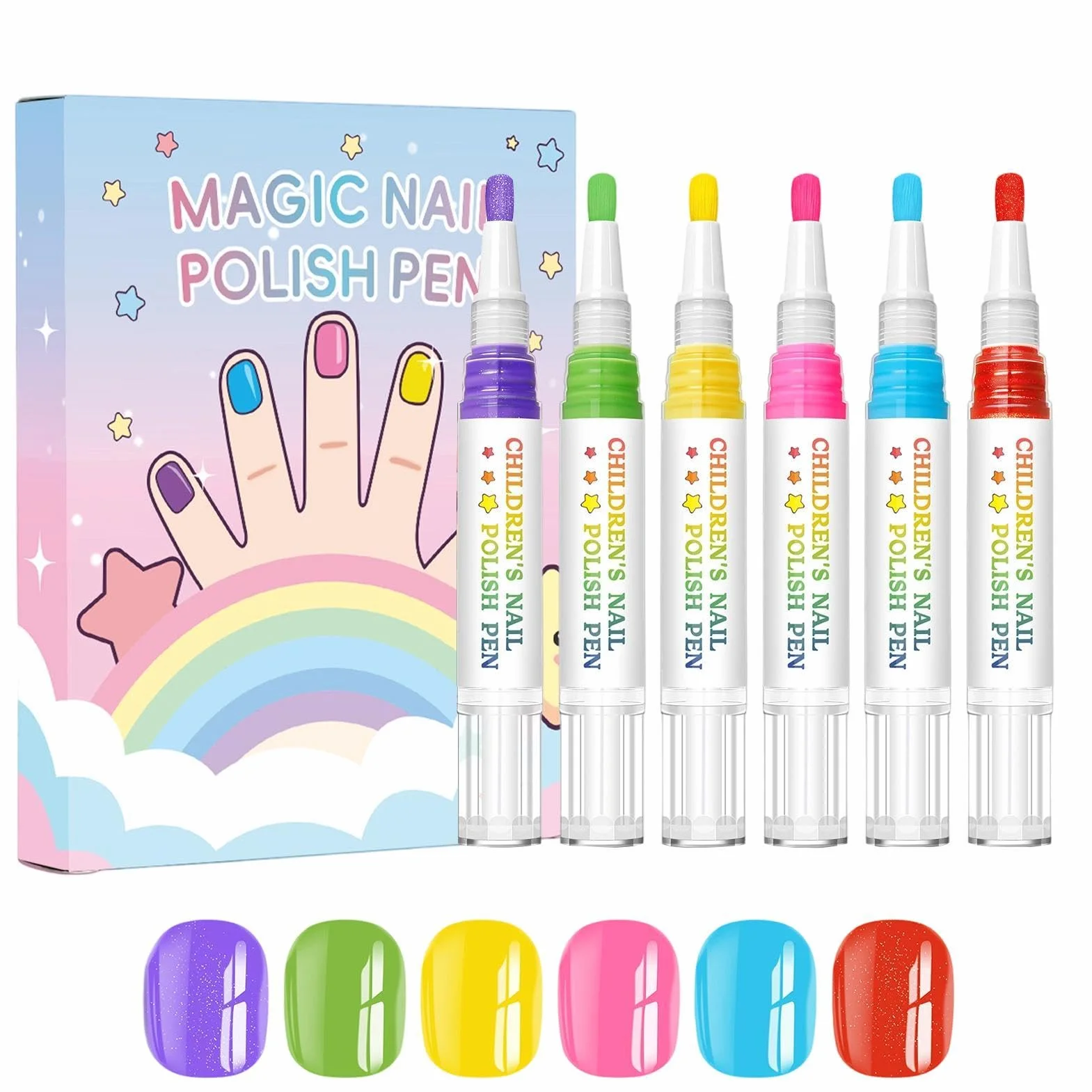 Pennarelli Unghie per Bambini | 6 Colori Pennarelli Disegno Impermeabili Asciugatura Rapida Rimovibili a Strappo - per Unghie Bambini - Per Bambina, Manicure delle Dita, Compleanno, e Natal