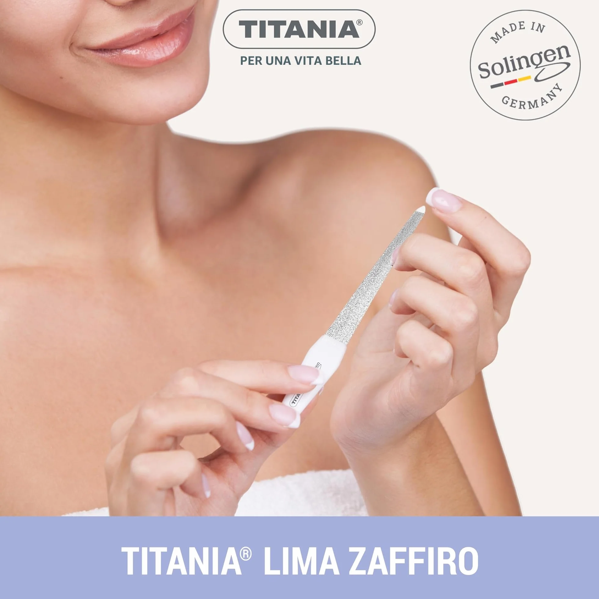 TITANIA® Solinger Saphir - Set di 4 lime per unghie professionali (12/15/17/20 cm) con manico bianco - Lima per unghie e unghie naturali - Lime di alta qualità per manicure e pedicure