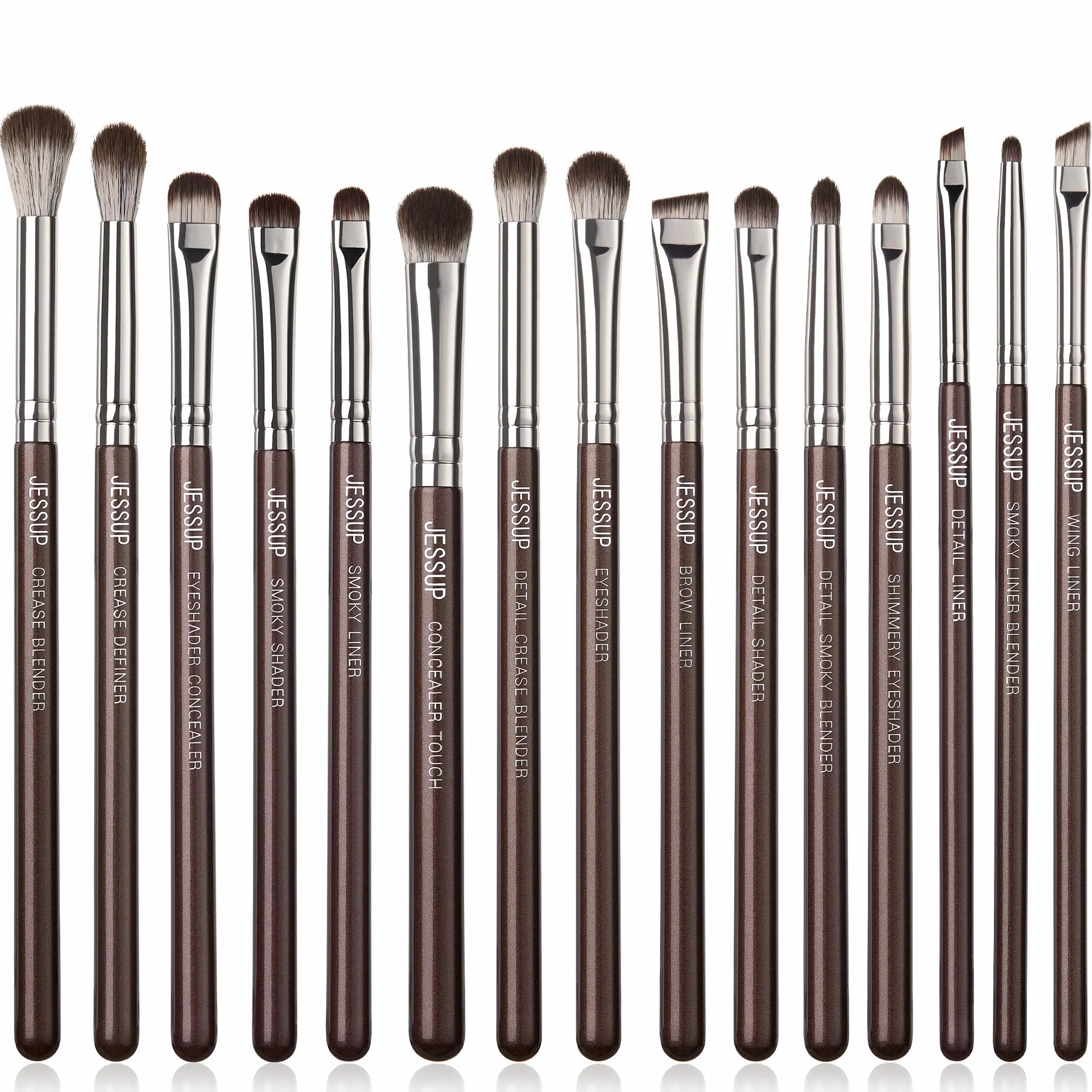 Jessup pennelli occhi pennelli trucco occhi pennelli make up occhi Professional 15 pz Pennello ombretto Sopracciglia correttore Eyeliner sfumare sintetici premium marrone T499