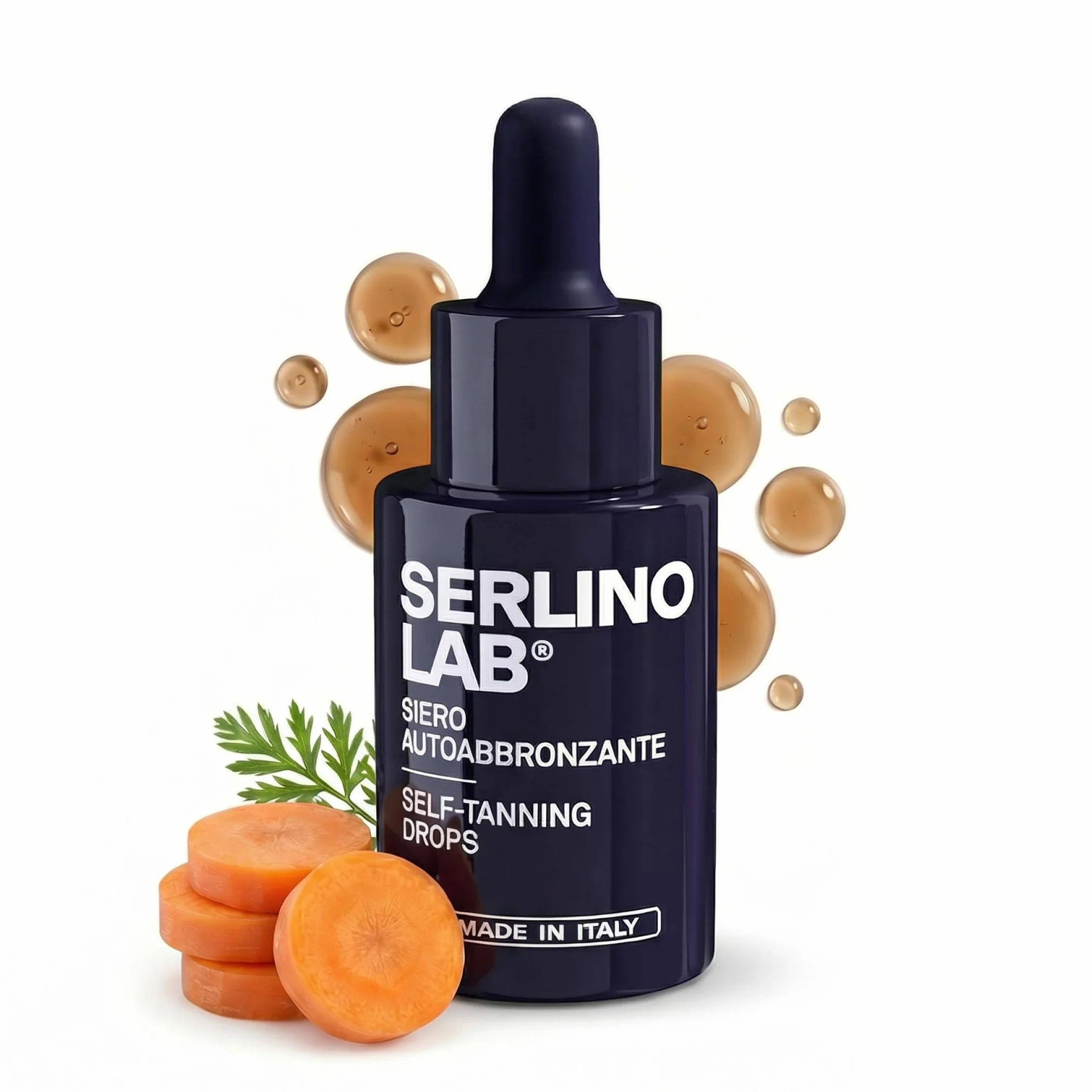 SERLINO LAB Gocce Autoabbronzanti 30 ml, siero abbronzante, Abbronzatura naturale senza sole con DHA + Eritrulosio, Aloe Vera e Acido Ialuronico, Durata 3‑4 giorni, Made in Italy