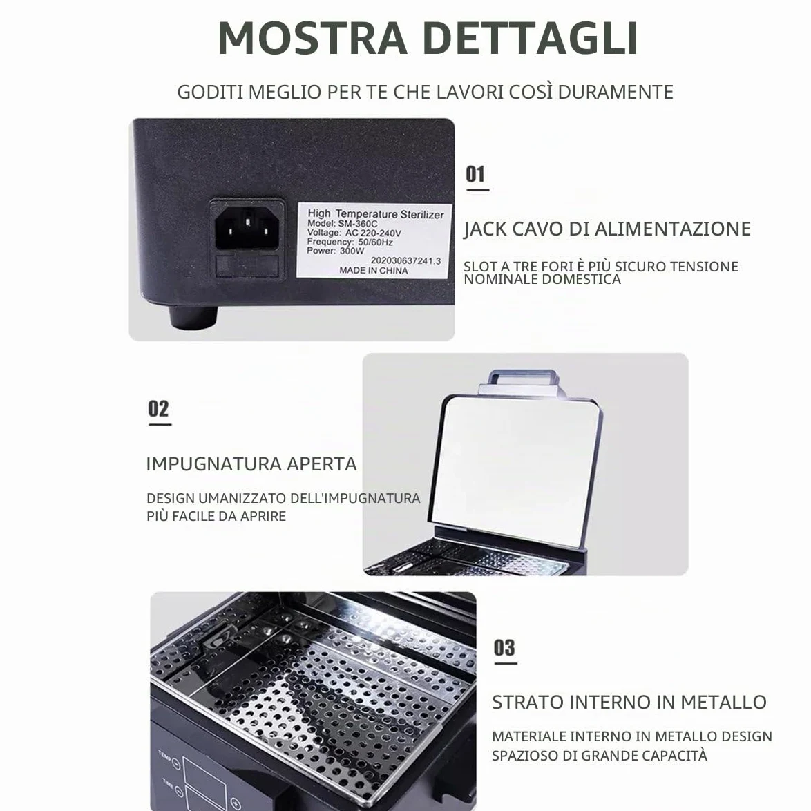 Sterilizzatore Ad Alta Temperatura Da 200 ℃ Con Timer, Sterilizzatore Per Utensili Per Unghie, Sterilizzatore A Calore Secco Da 2,6 L, Per Uso Medico,Dentistico,Tatuaggi,Salone Per Manicure,White